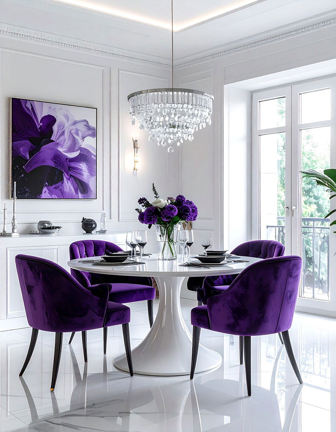 Amethyst and white dining room - 30 purple dining room color schemes