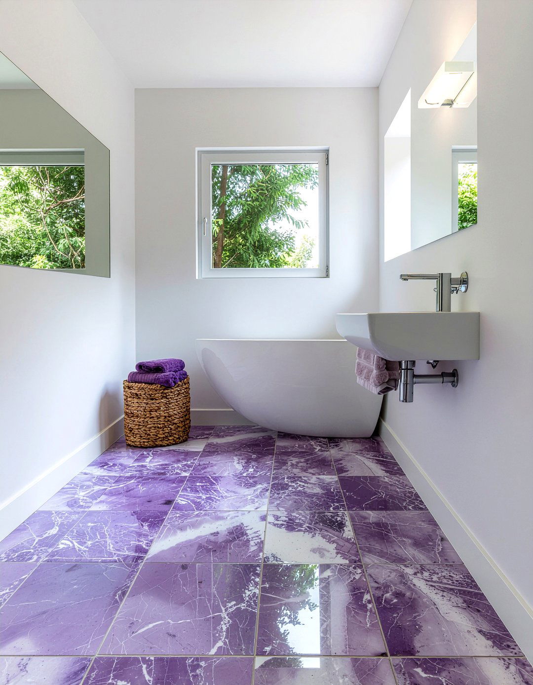 Amethyst bathroom floor - 30 purple bathroom ideas