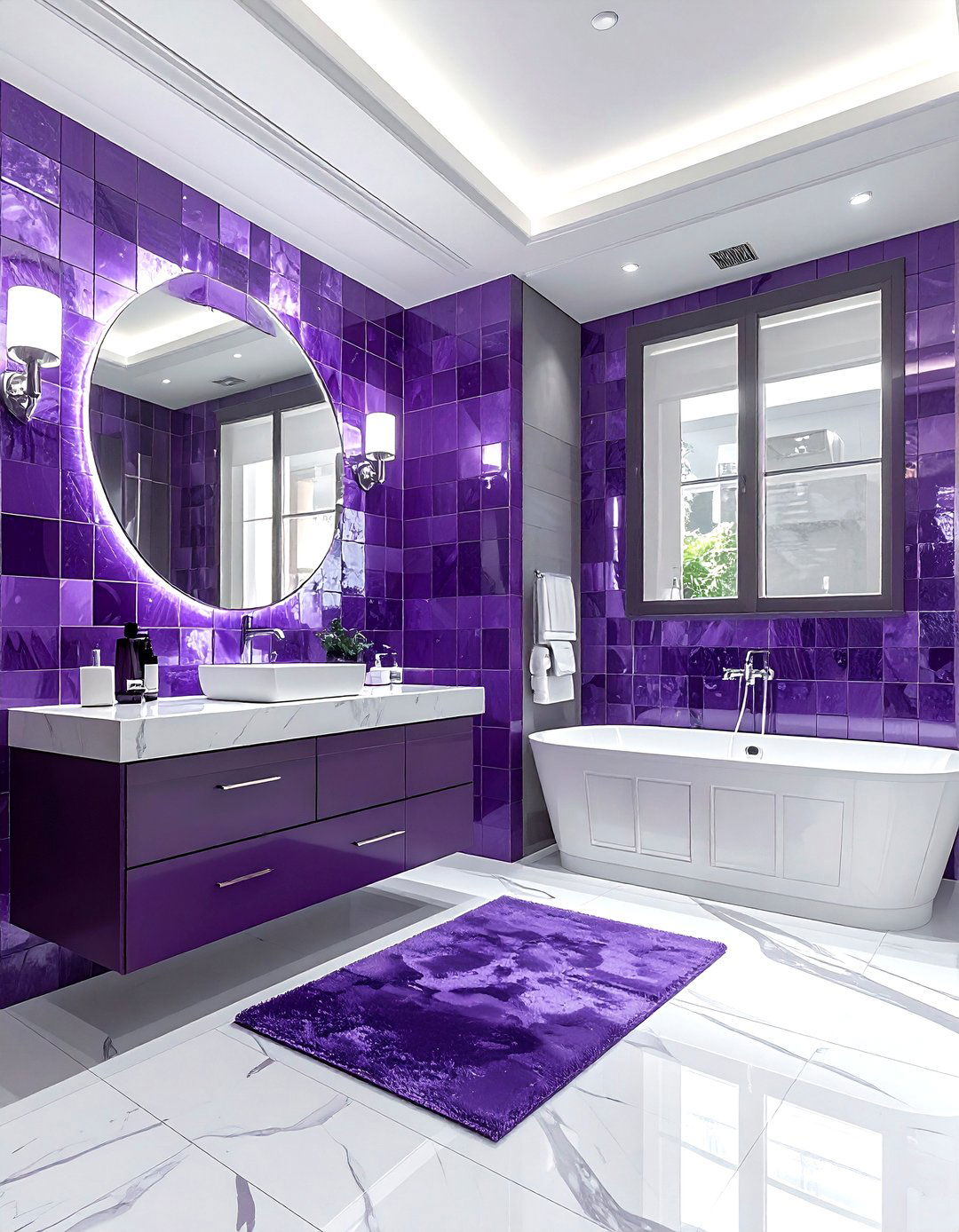 Amethyst bathroom - 30 purple and white bathroom ideas