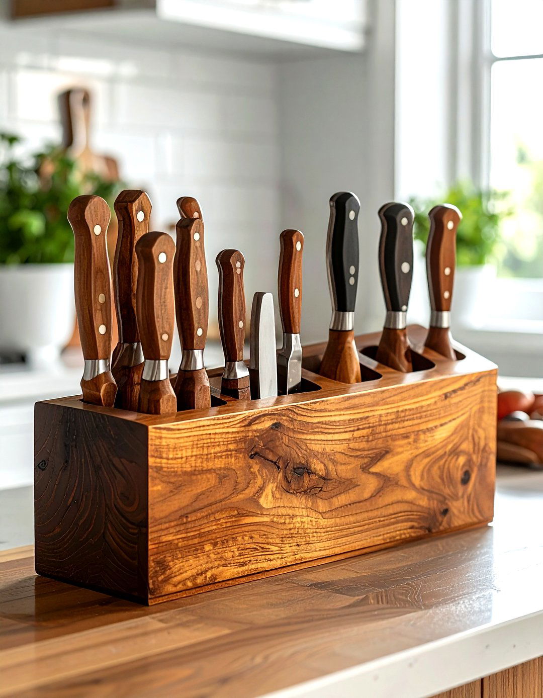 Angled wooden knife block - 30 knife block kitchen ideas