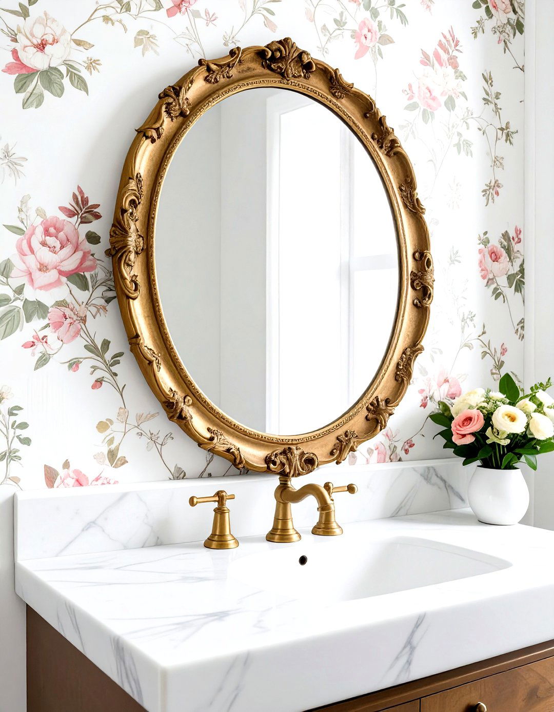 Antique Brass Mirror - 30 metal bathroom ideas