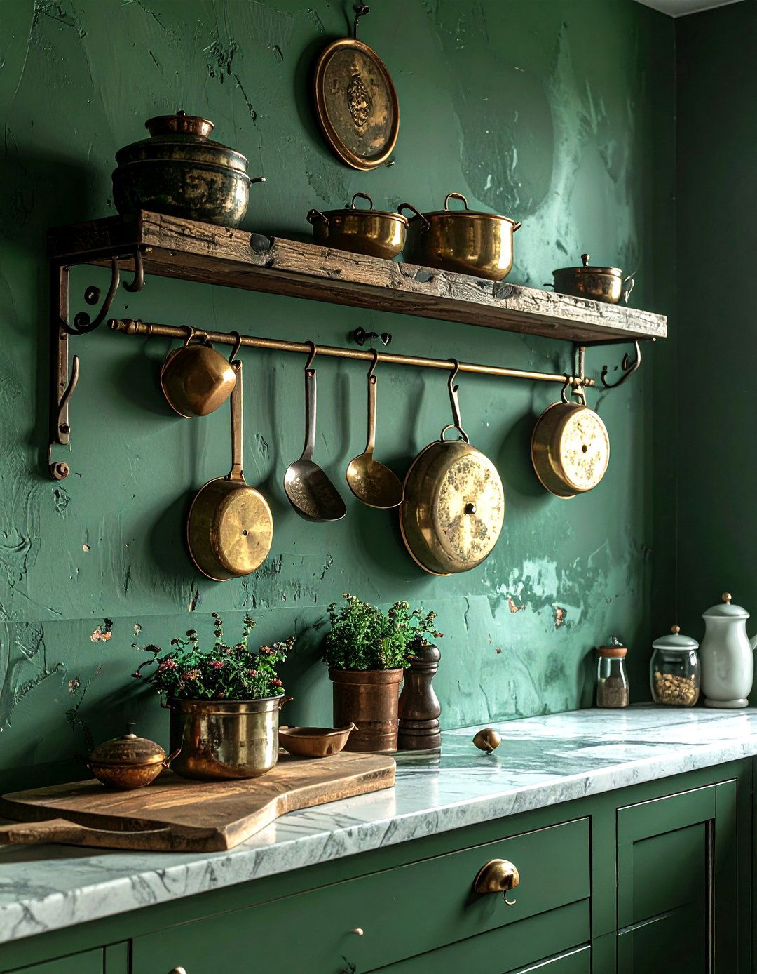 Antique Brass Rod - 30 wall pot rack kitchen ideas