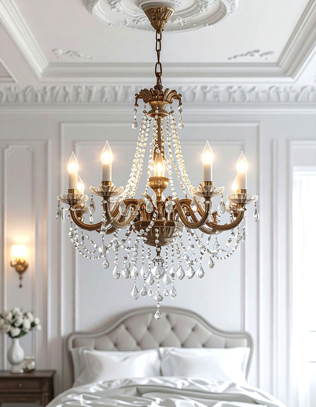 Antique Crystal Chandelier Lighting - 30 shabby chic bedroom ideas
