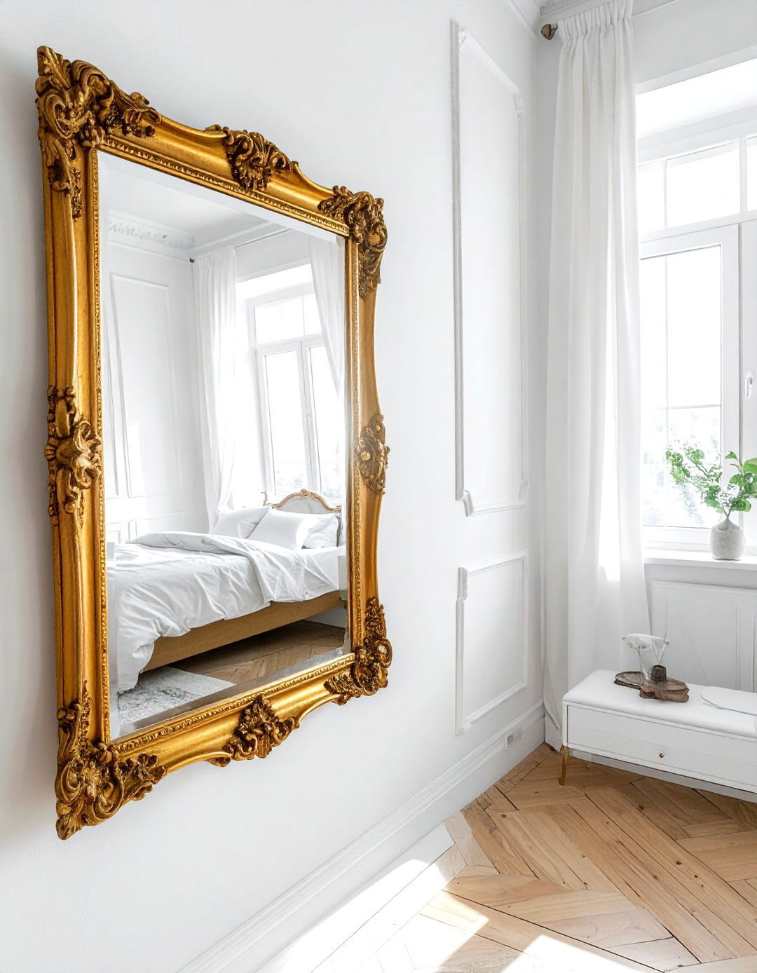 Antique Gold Mirror - 30 thrifted bedroom ideas