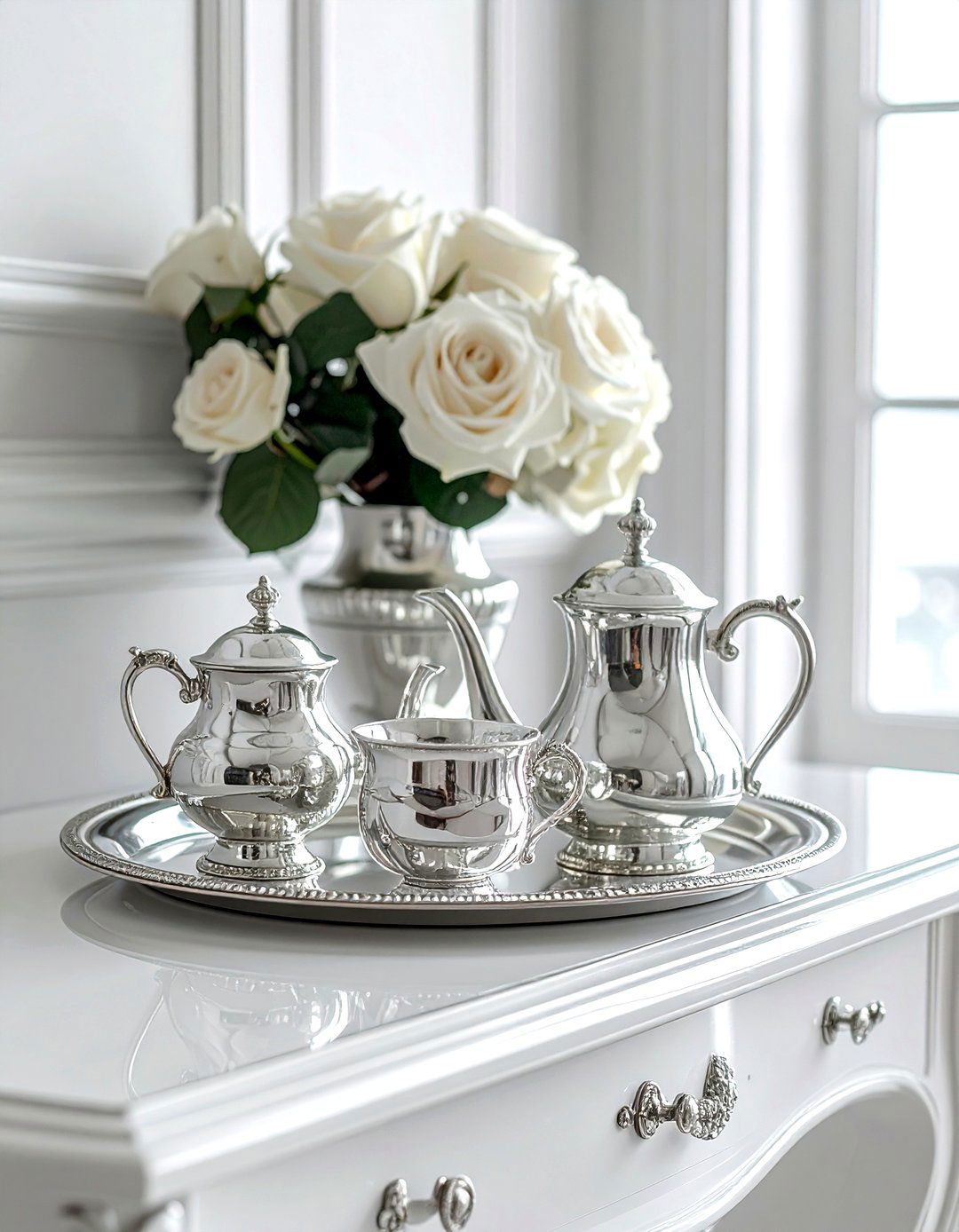 Antique Silver Tea Set Display - 30 antique decor ideas