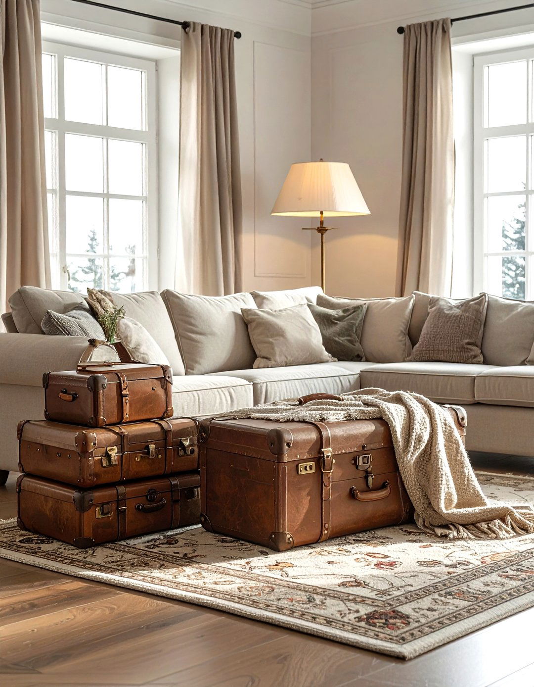 Antique Suitcase Furniture Set - 30 world traveler decor ideas