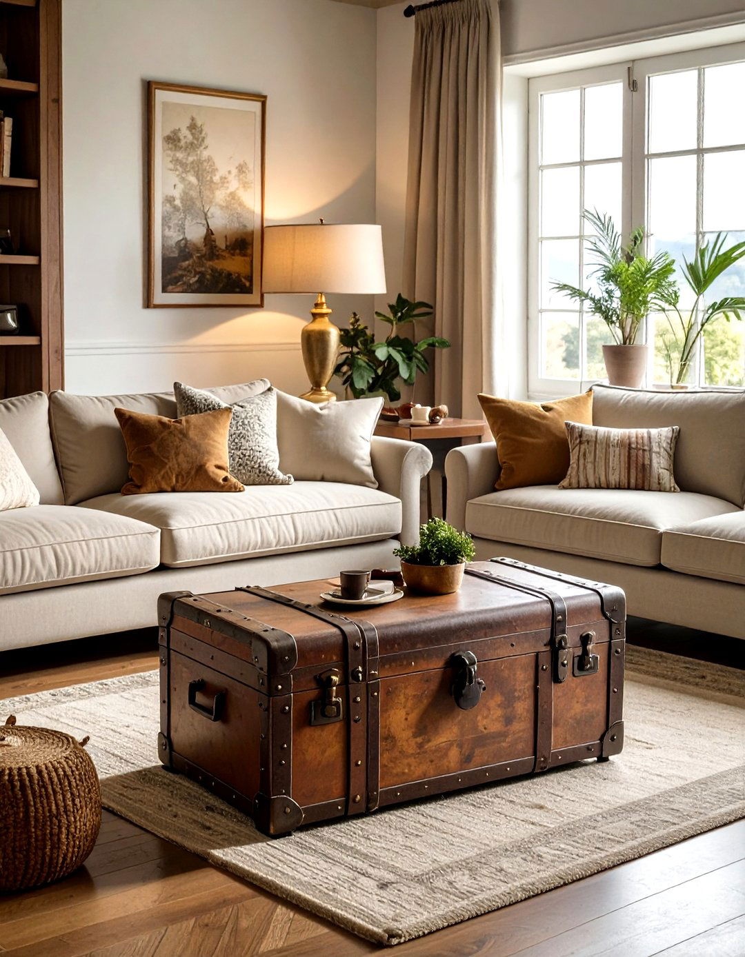 Antique Trunk Table - 30 travel themed living room ideas