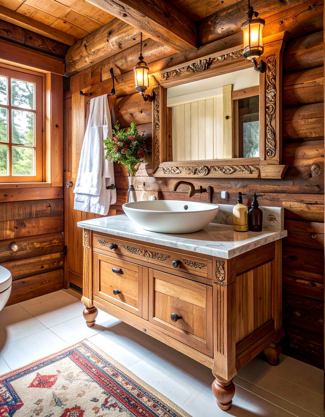 Antique Washstand - 30 cabin bathroom ideas