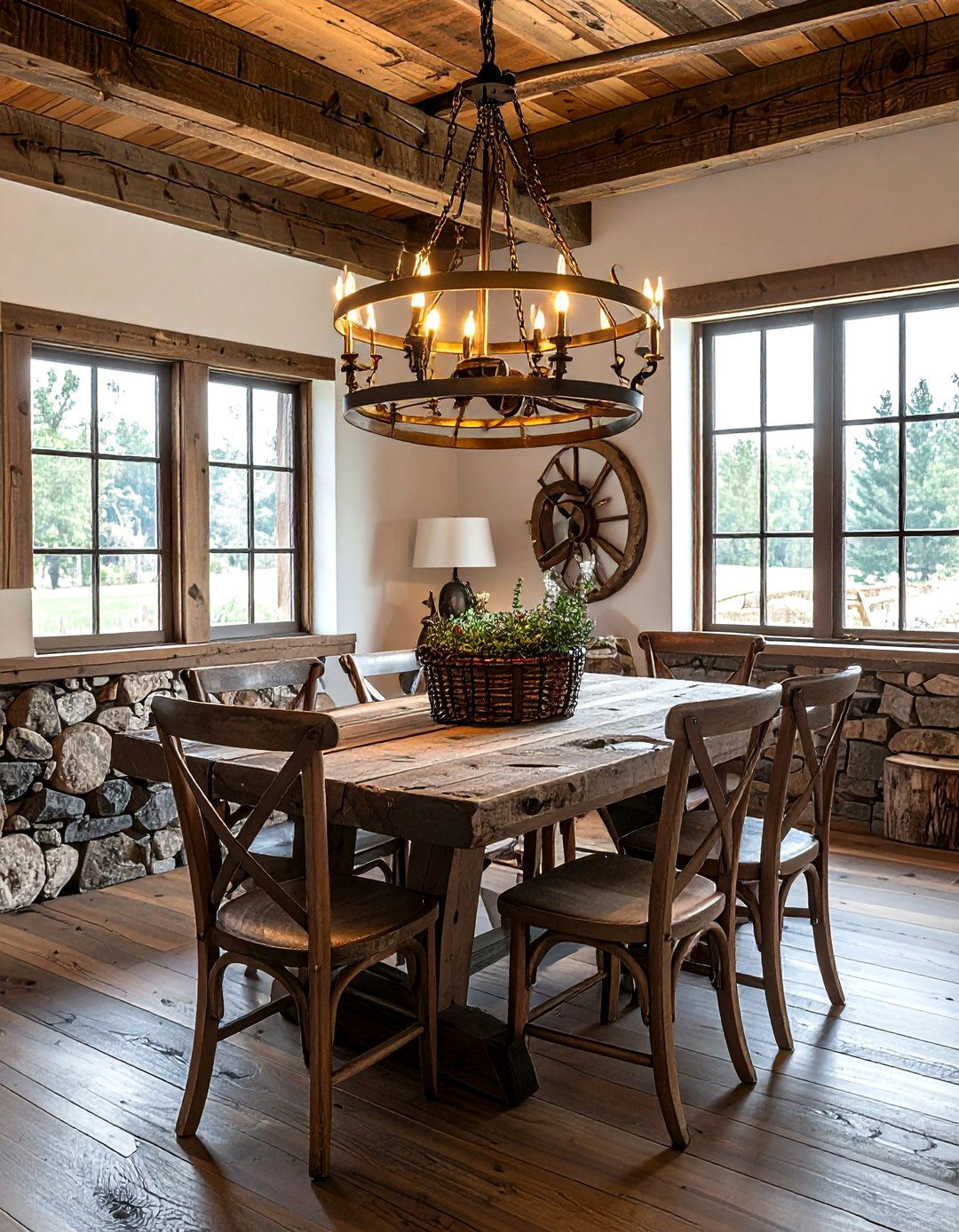 Antique brass wagon wheel light - 30 brass chandelier dining room ideas