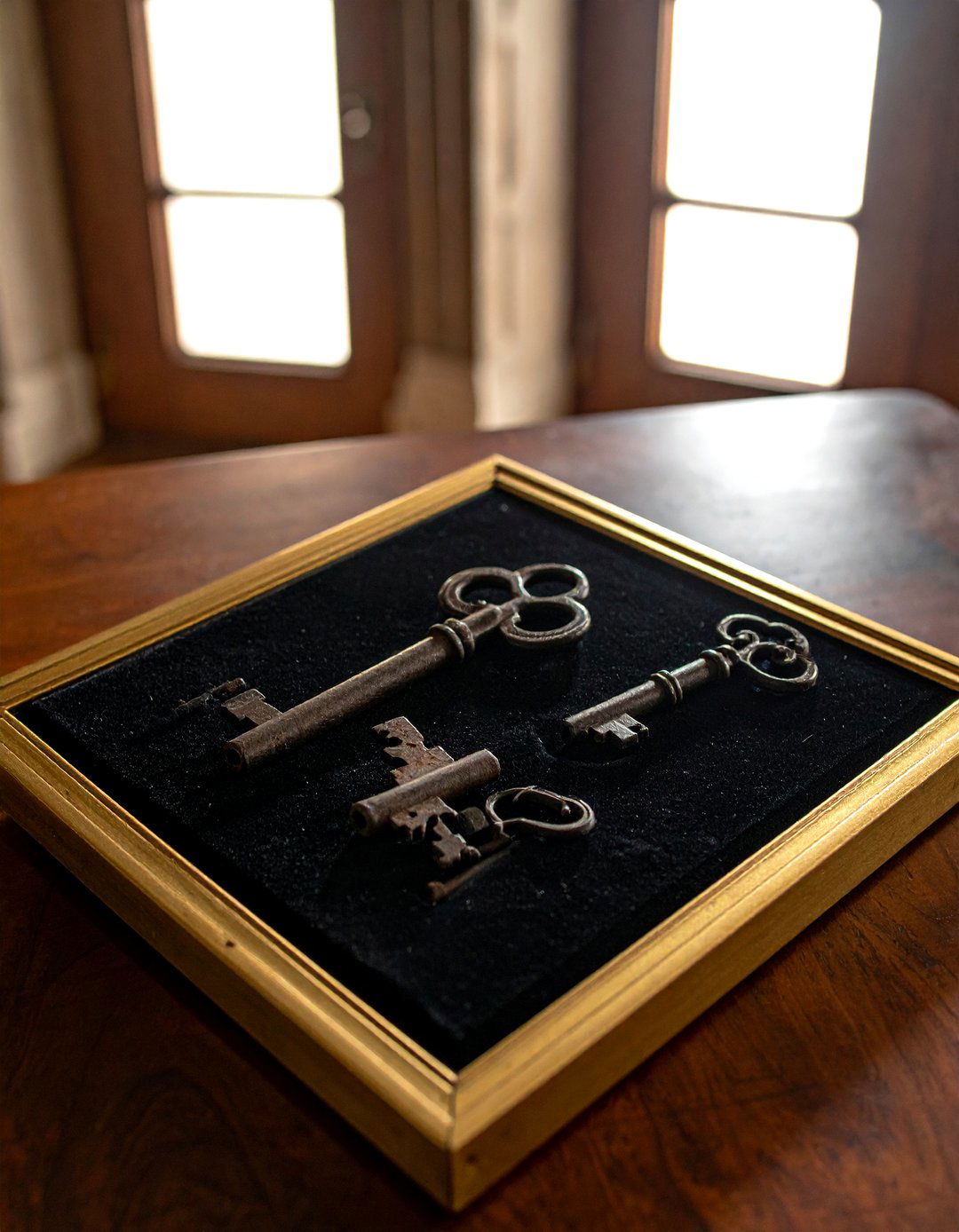 Antique key collection on board - 30 curiosity decor ideas