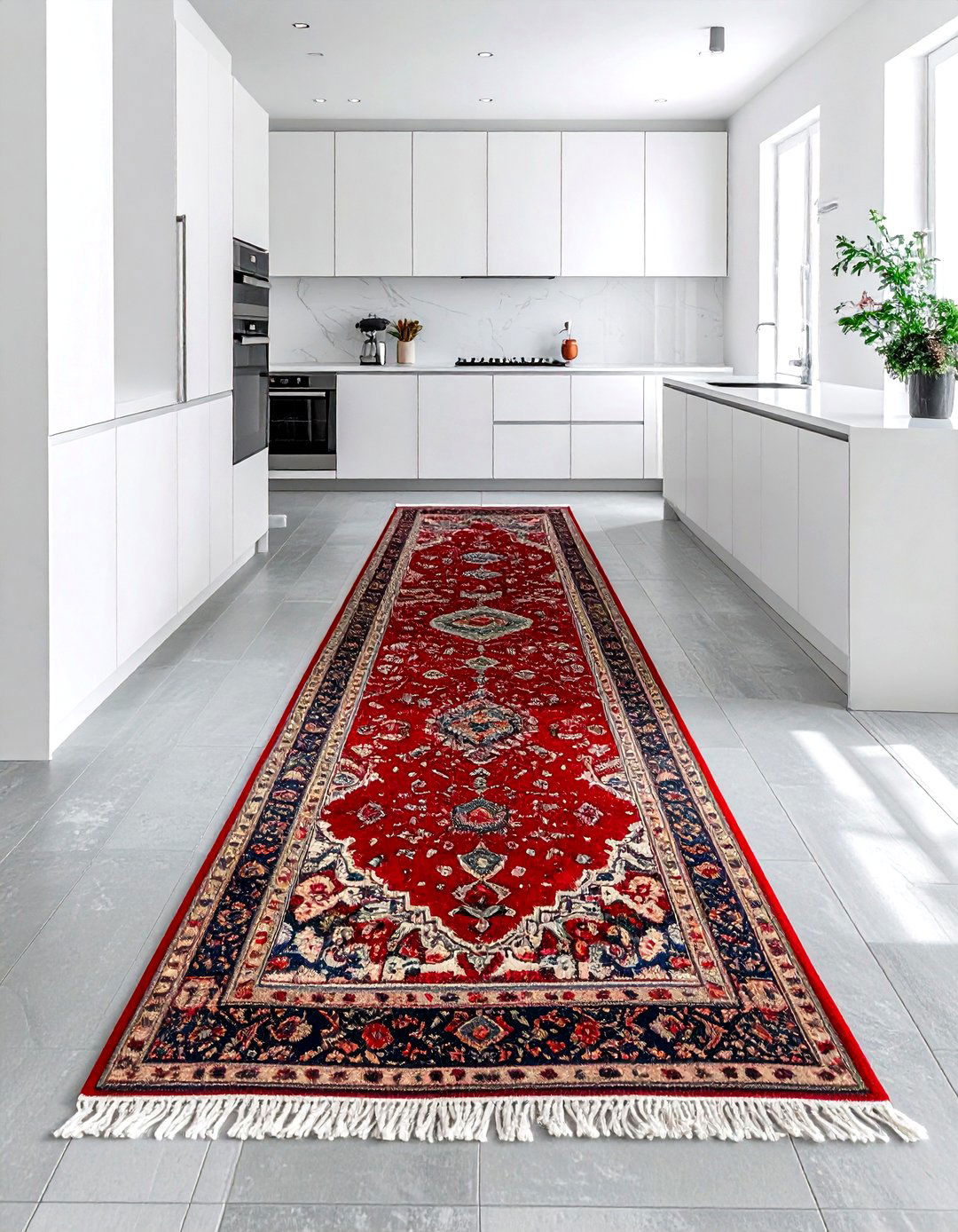 Antique rug in modern kitchen - 30 kitchen high-low mixing ideas