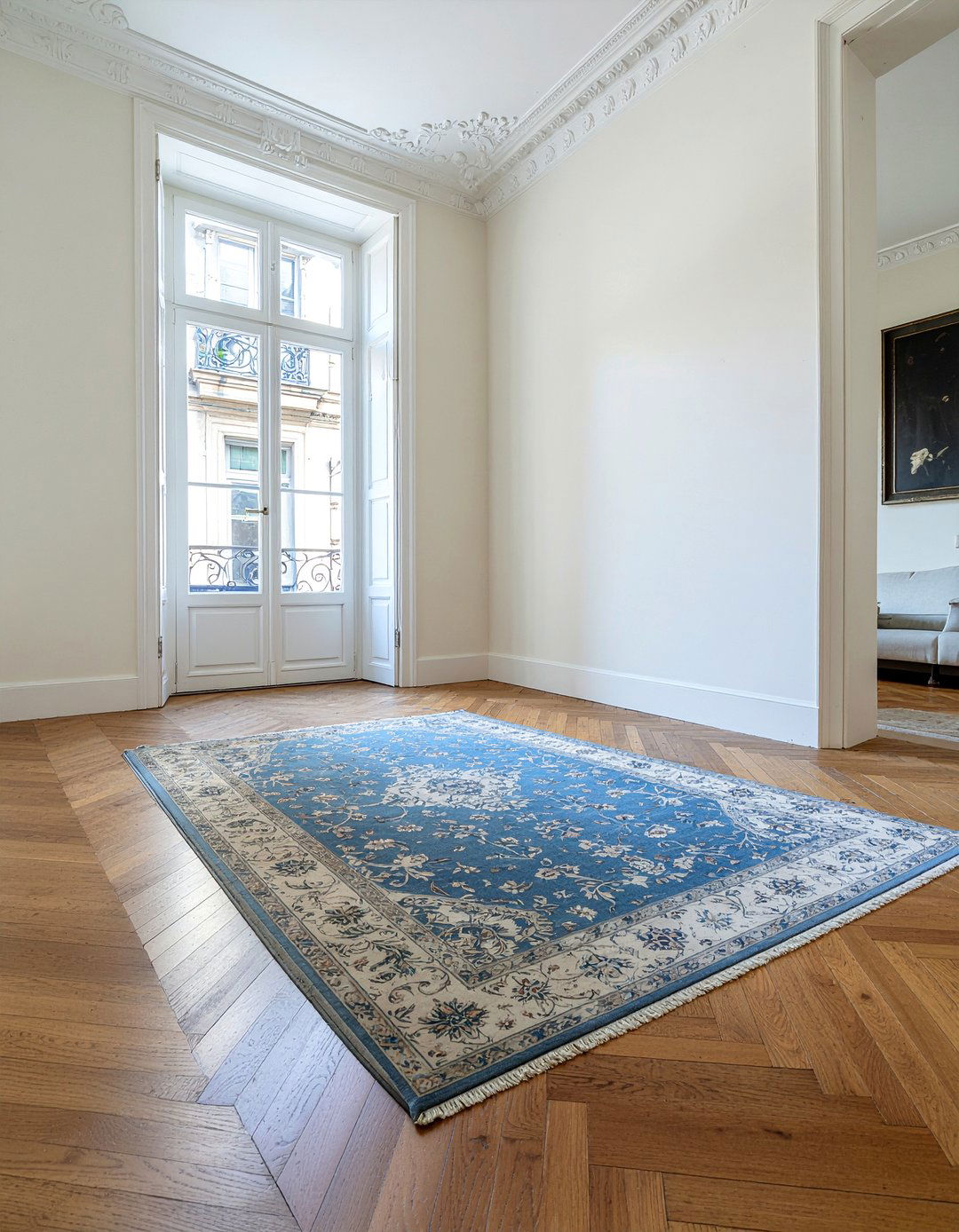 Antique rug with faded pattern - 30 Parisian living room ideas