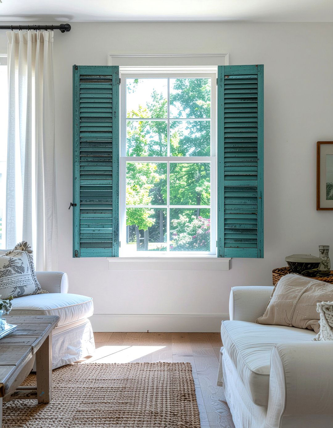 Antique shutter wall art - 30 living room salvaged furniture ideas