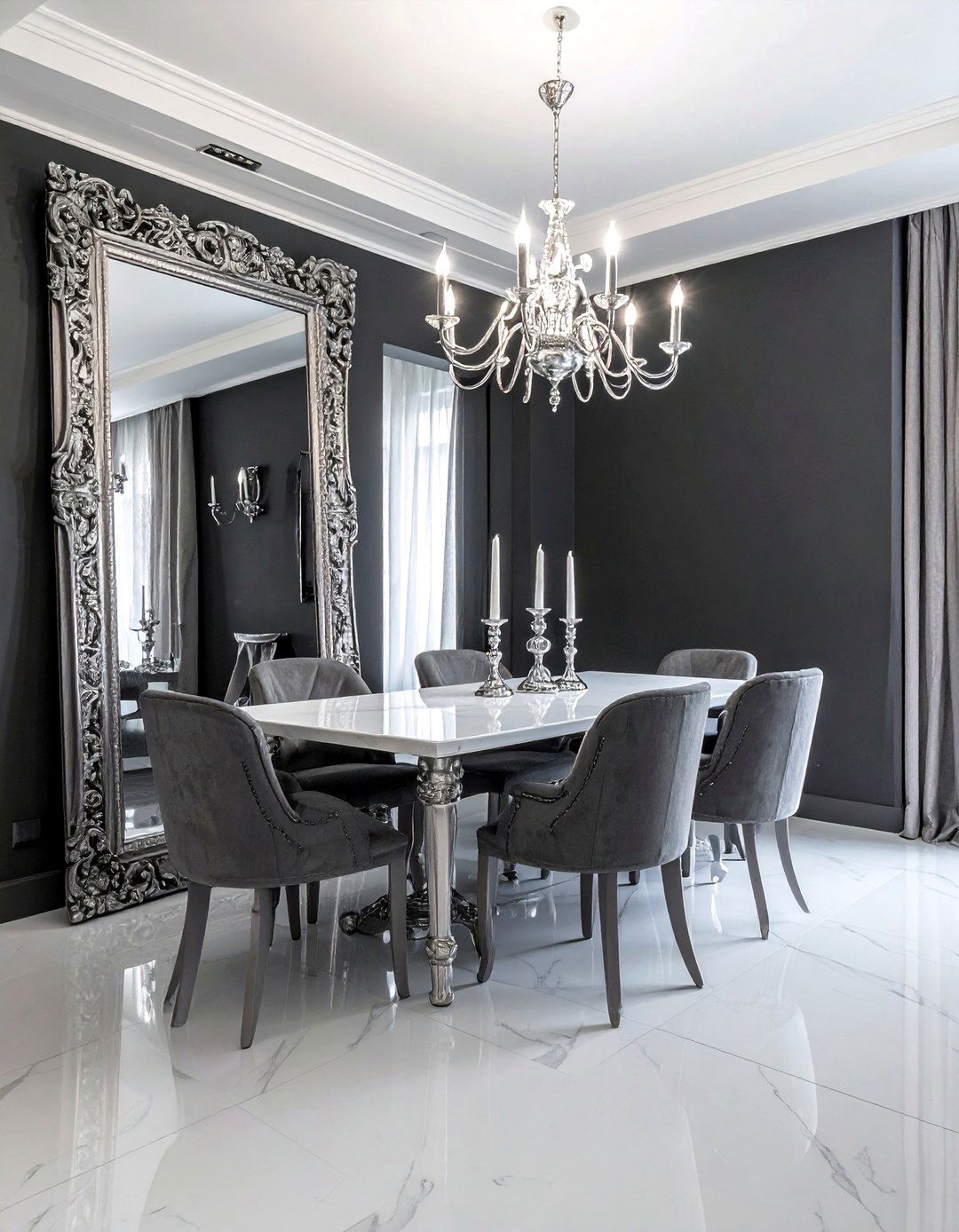 Antique silver ornate mirror - 30 leaning mirror dining room ideas