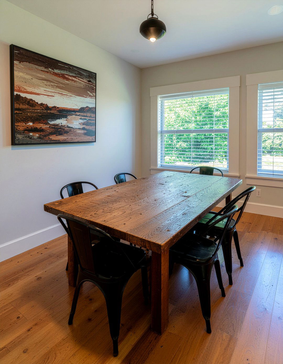 Antique wood and modern metal dining - 30 dining room finish mixing ideas