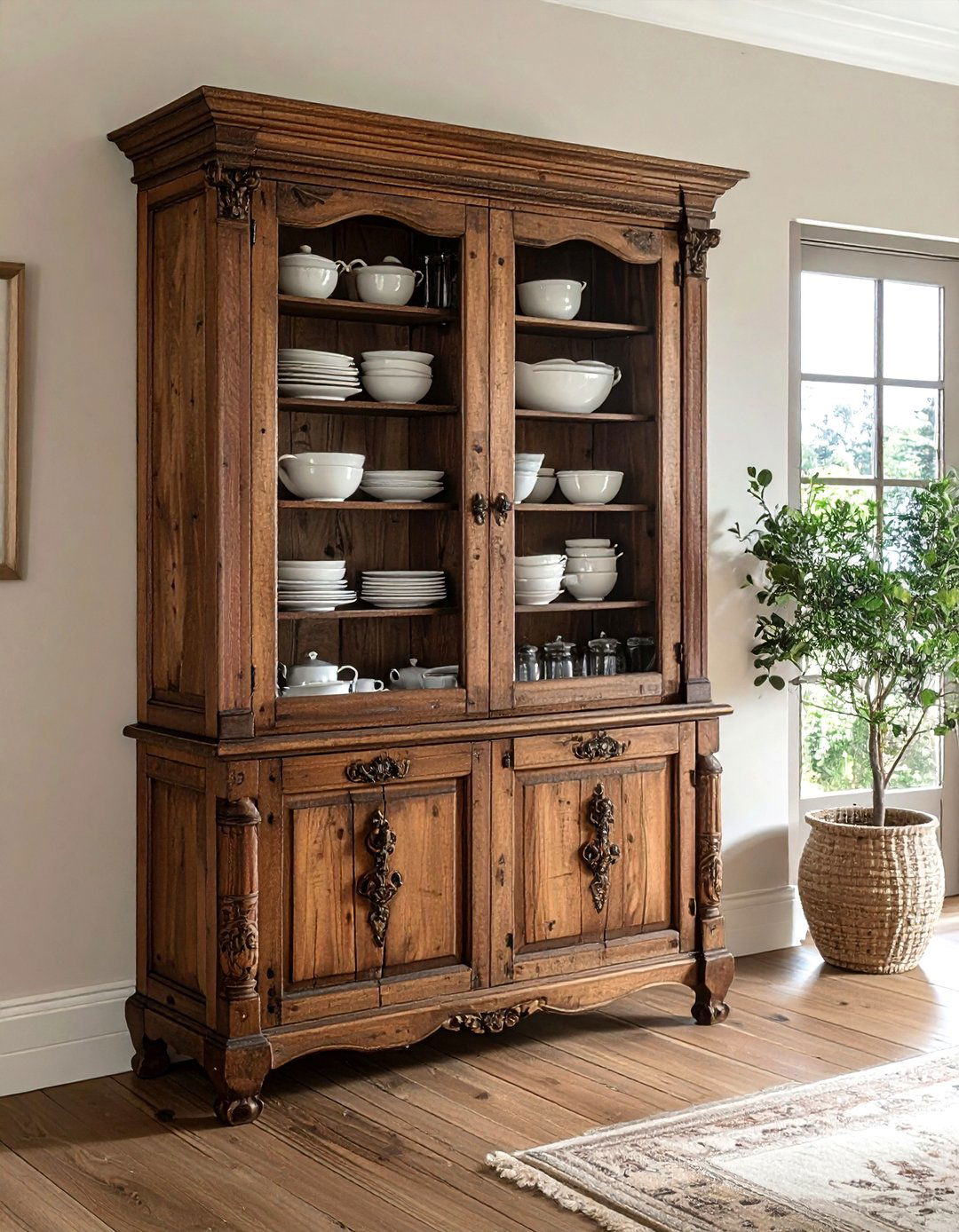 Antique wood armoire - 30 French farmhouse dining room ideas