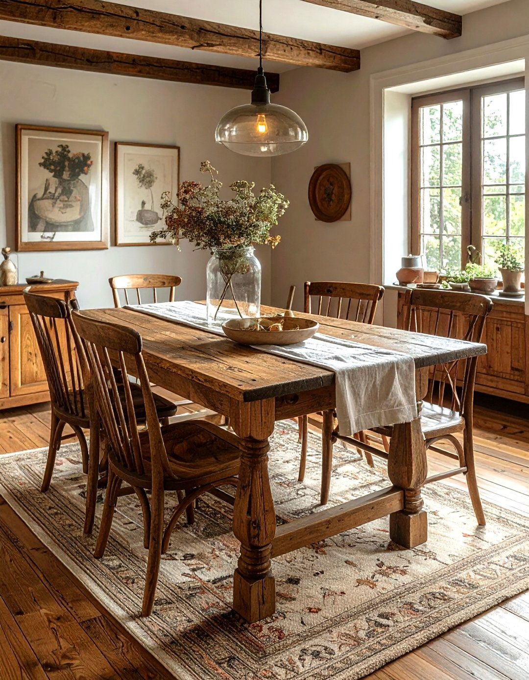 Antique wood dining table - 30 cottage home decor ideas