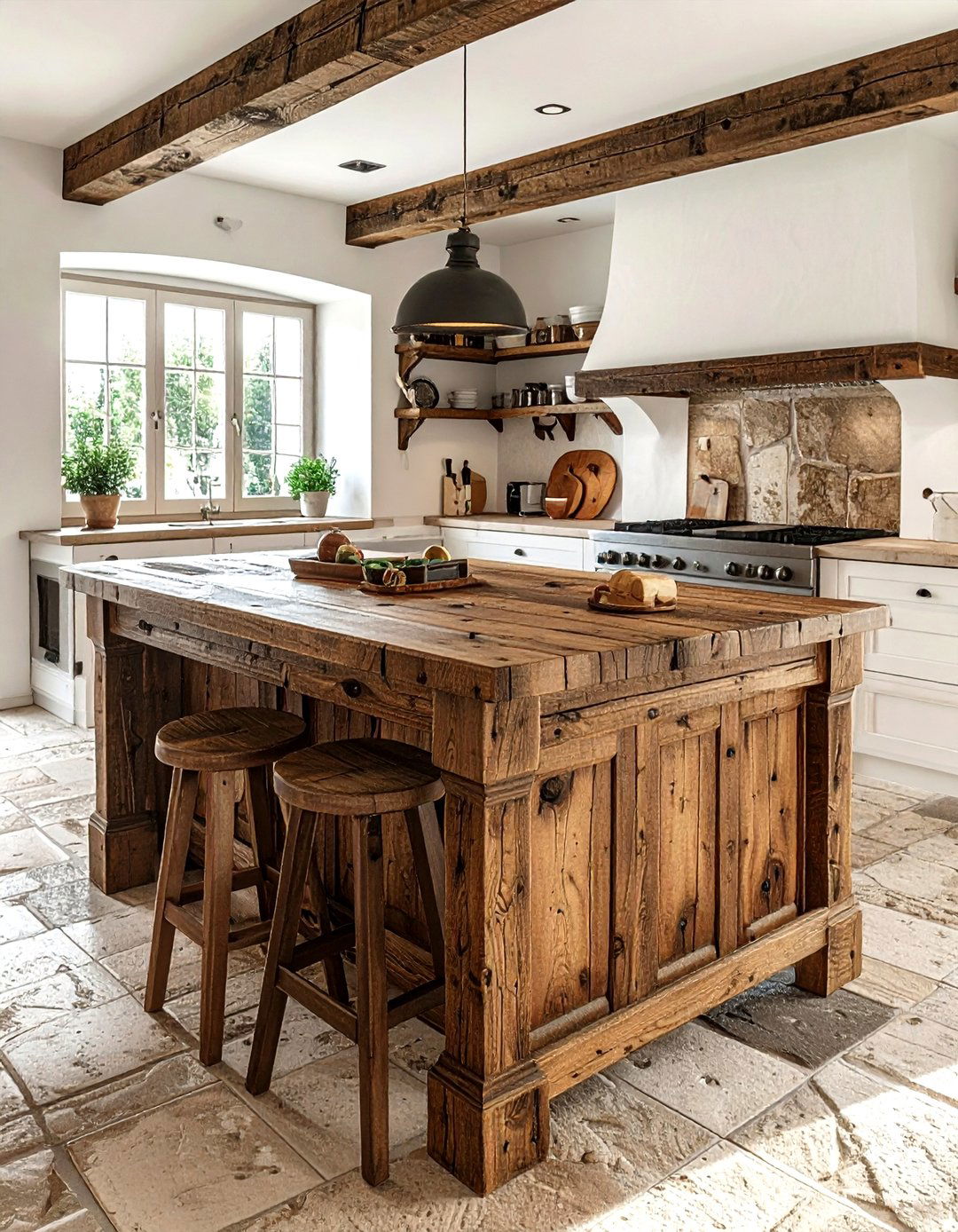 Antique wood island - 30 French cottage kitchen ideas