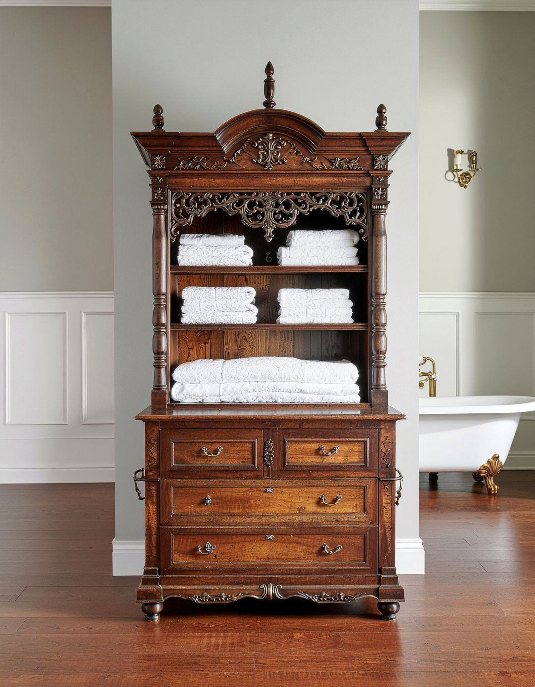 Antique wood linen cabinet - 30 bathroom linen cabinet ideas