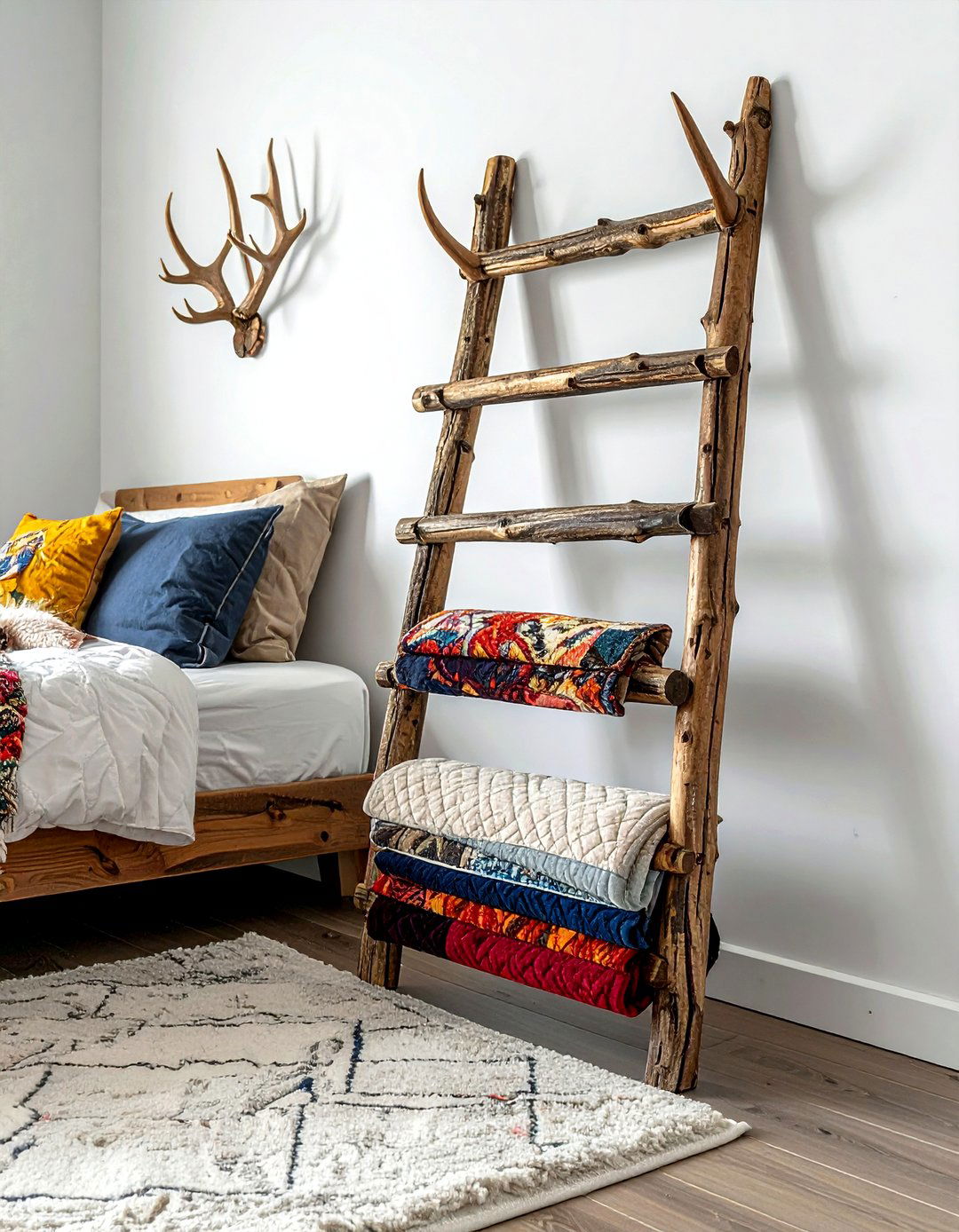 Antler Blanket Ladder - 30 antler decor ideas