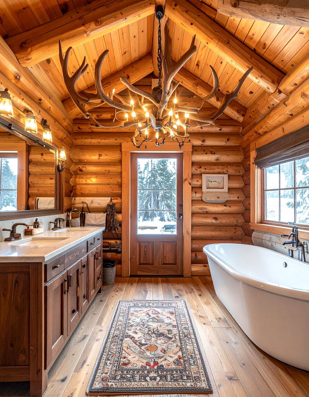 Antler Light Fixture - 30 cabin bathroom ideas