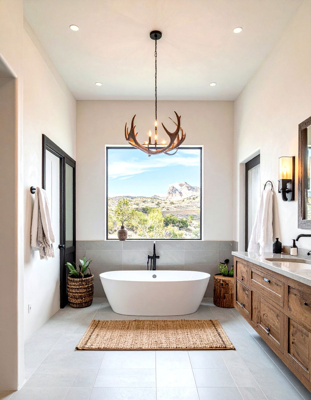 Antler light fixture - 30 southwestern bathroom ideas