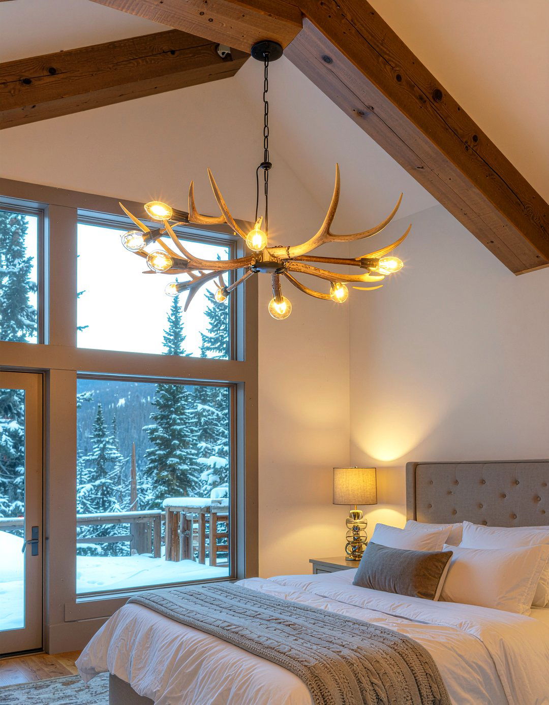 Antler lighting fixture - 30 rustic bedroom ideas