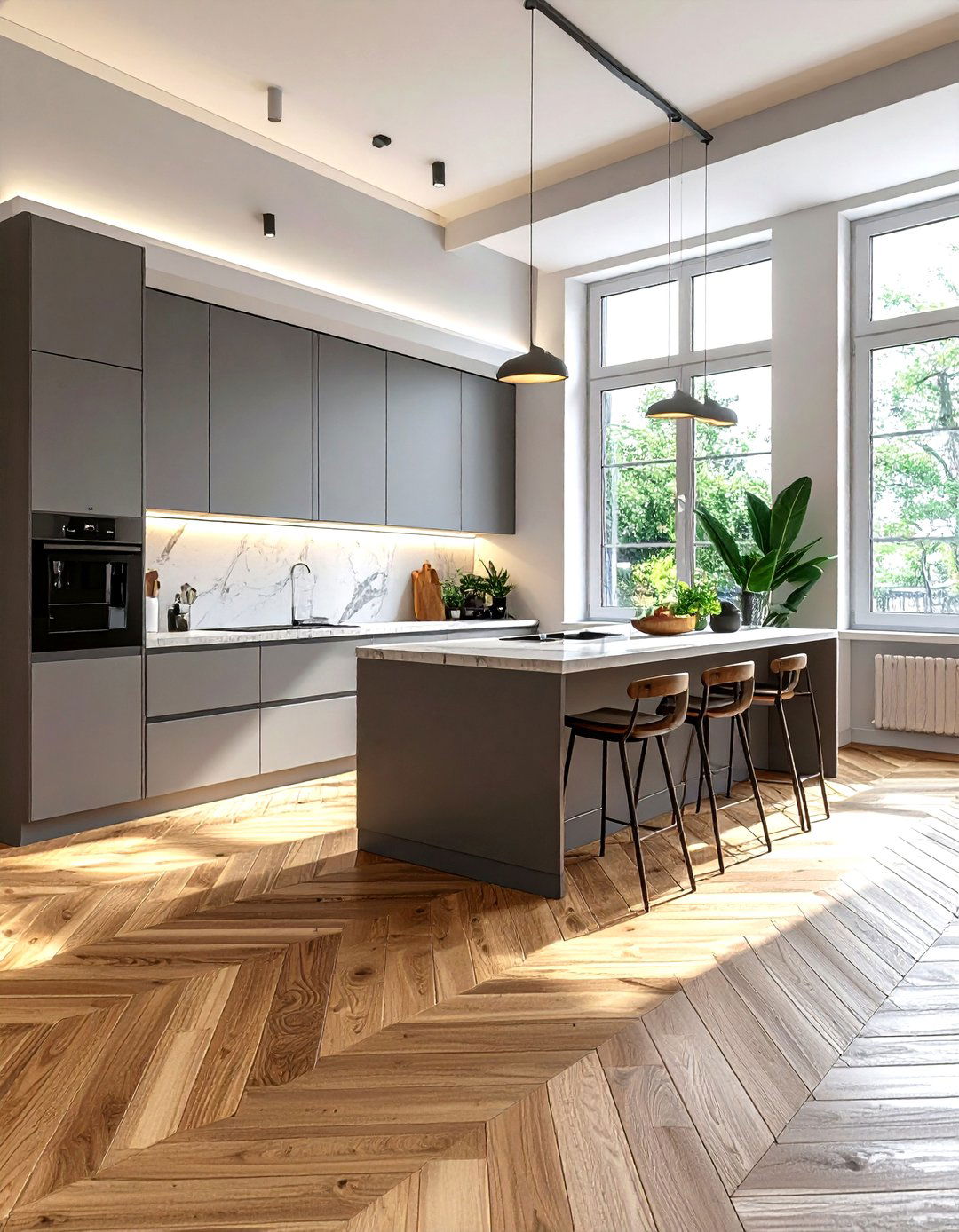 Apartment kitchen vinyl herringbone floor - 30 herringbone floor kitchen ideas