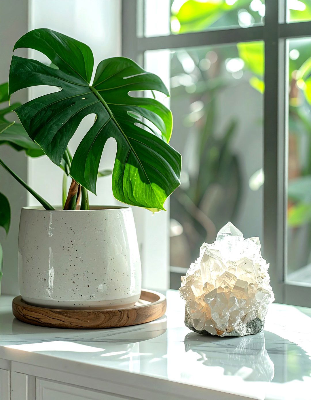 Apophyllite plant stand - 30 crystal decor ideas