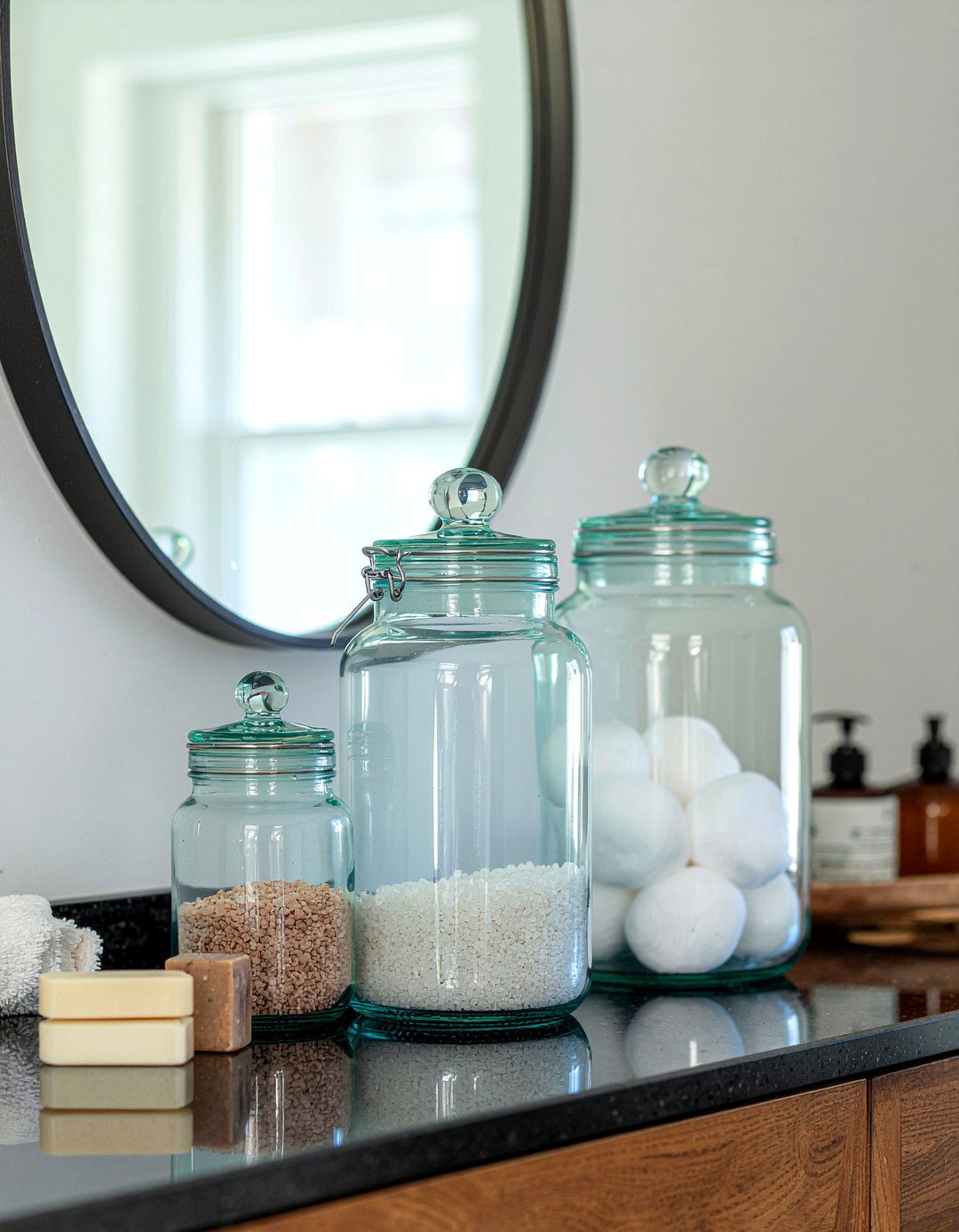 Apothecary jar display - 30 bathroom innovative storage ideas