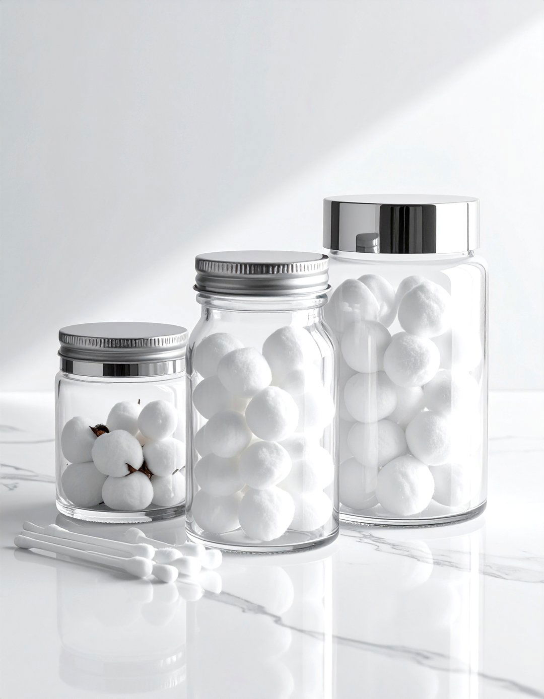 Apothecary jars for cotton - 30 bathroom organization hacks