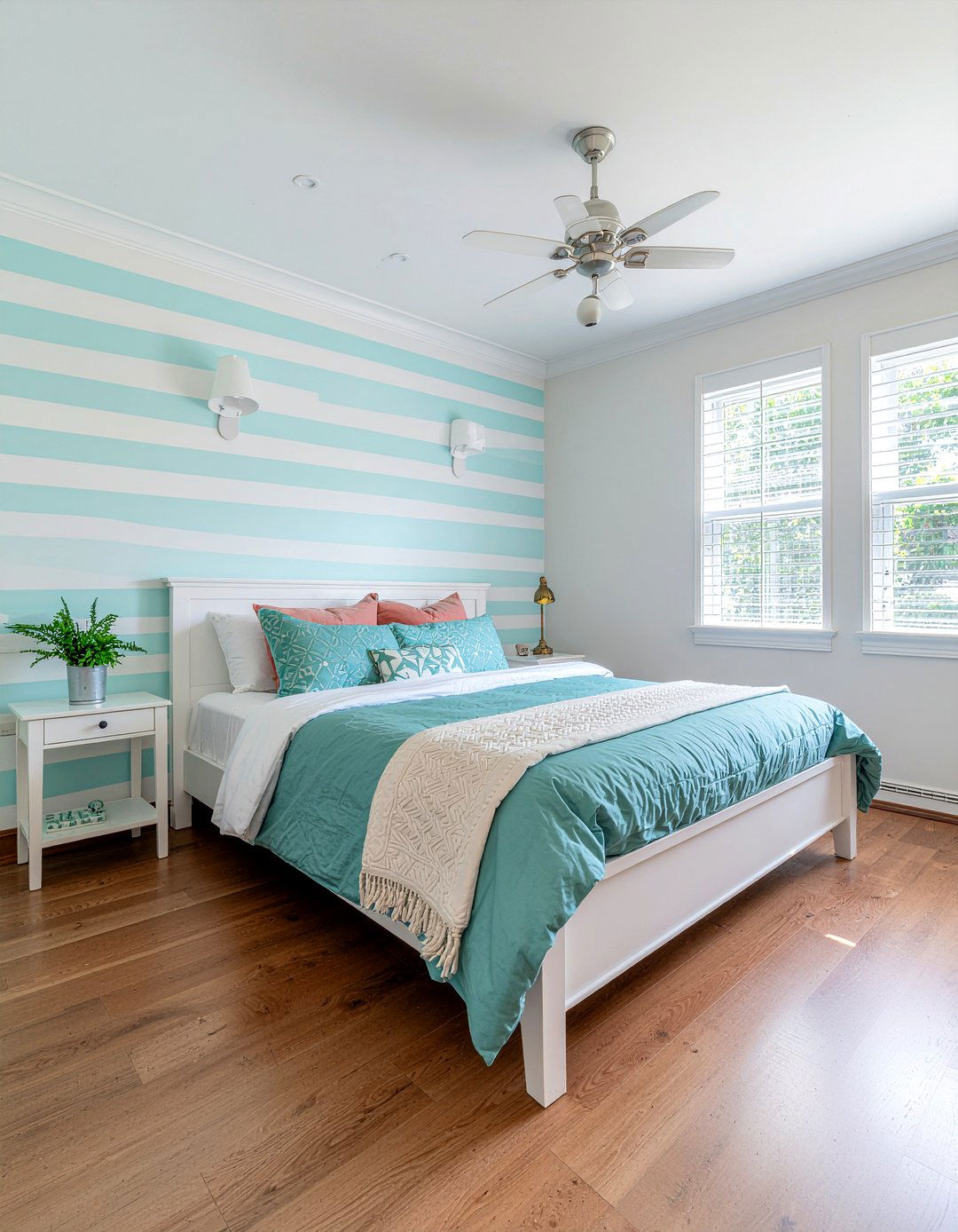Aqua Striped Bedroom - 30 aqua bedroom ideas