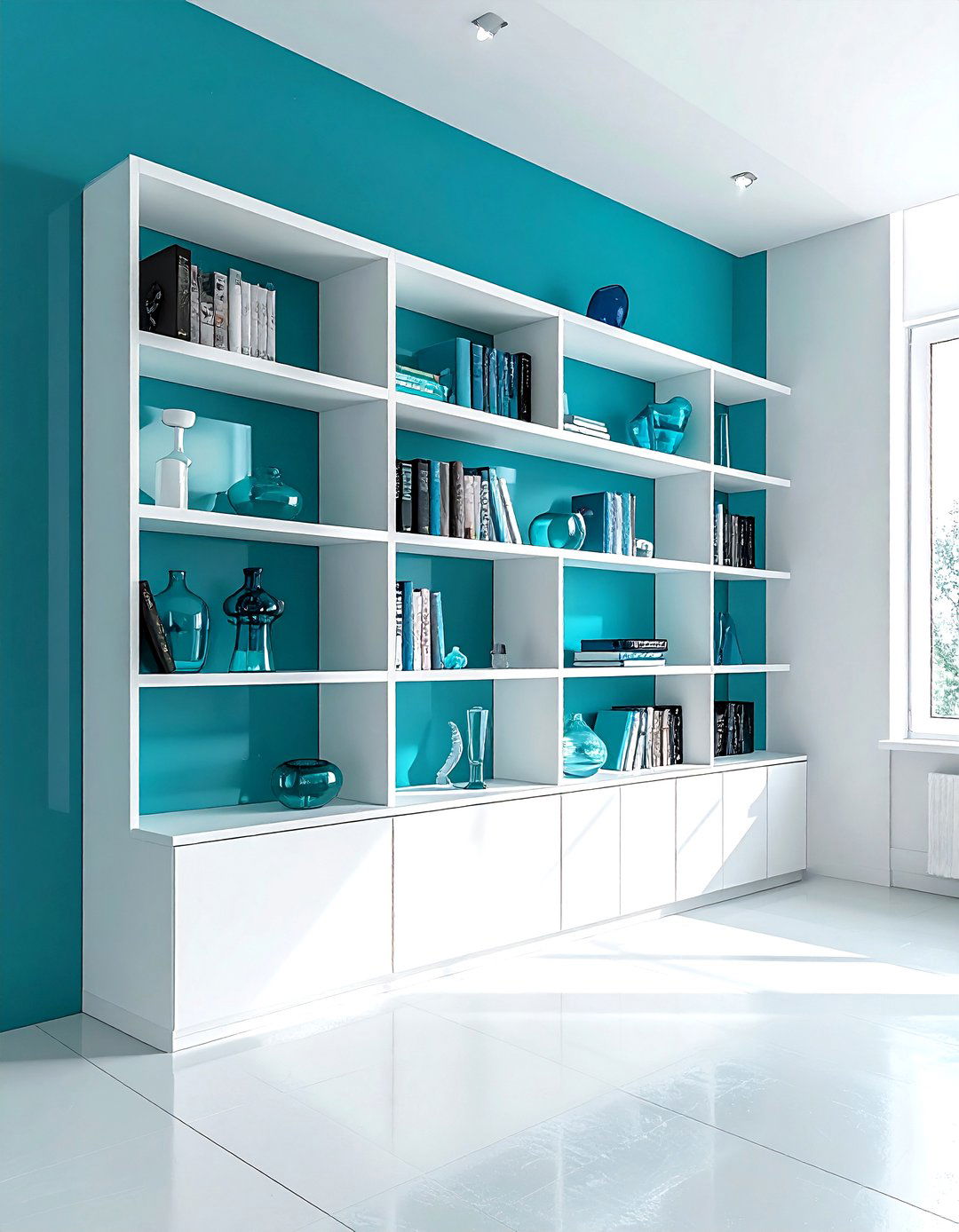 Aqua bookshelf styling - 30 aqua decor ideas