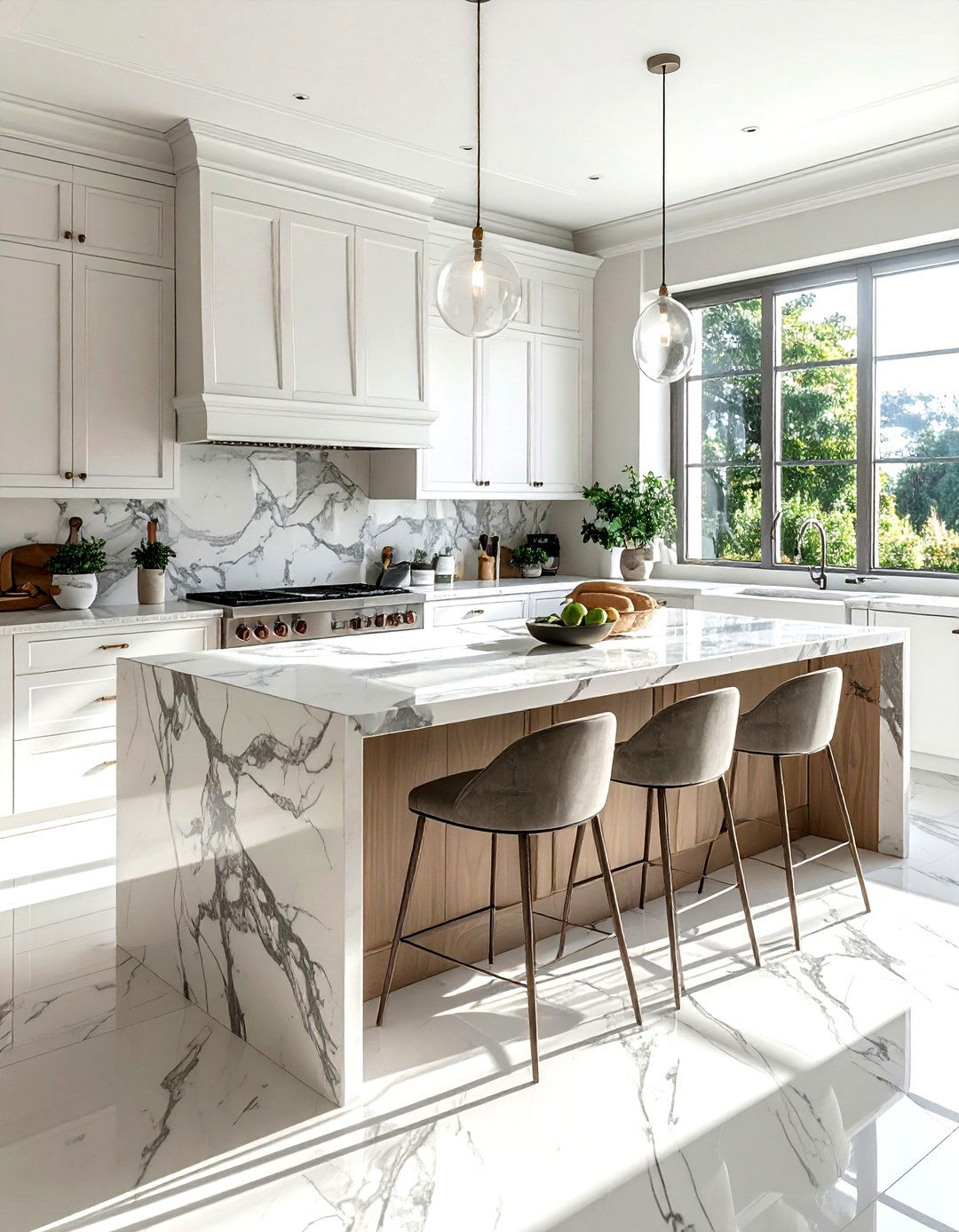 Arabescato Marble Kitchen Island - 30 marble kitchen island ideas