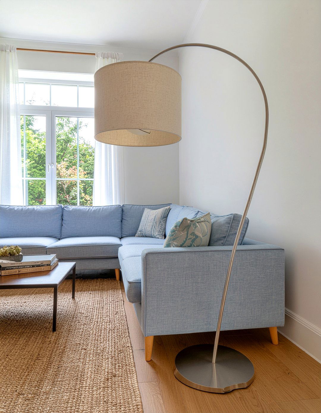 Arc Lamp With Linen Shade - 30 living room arc lamps