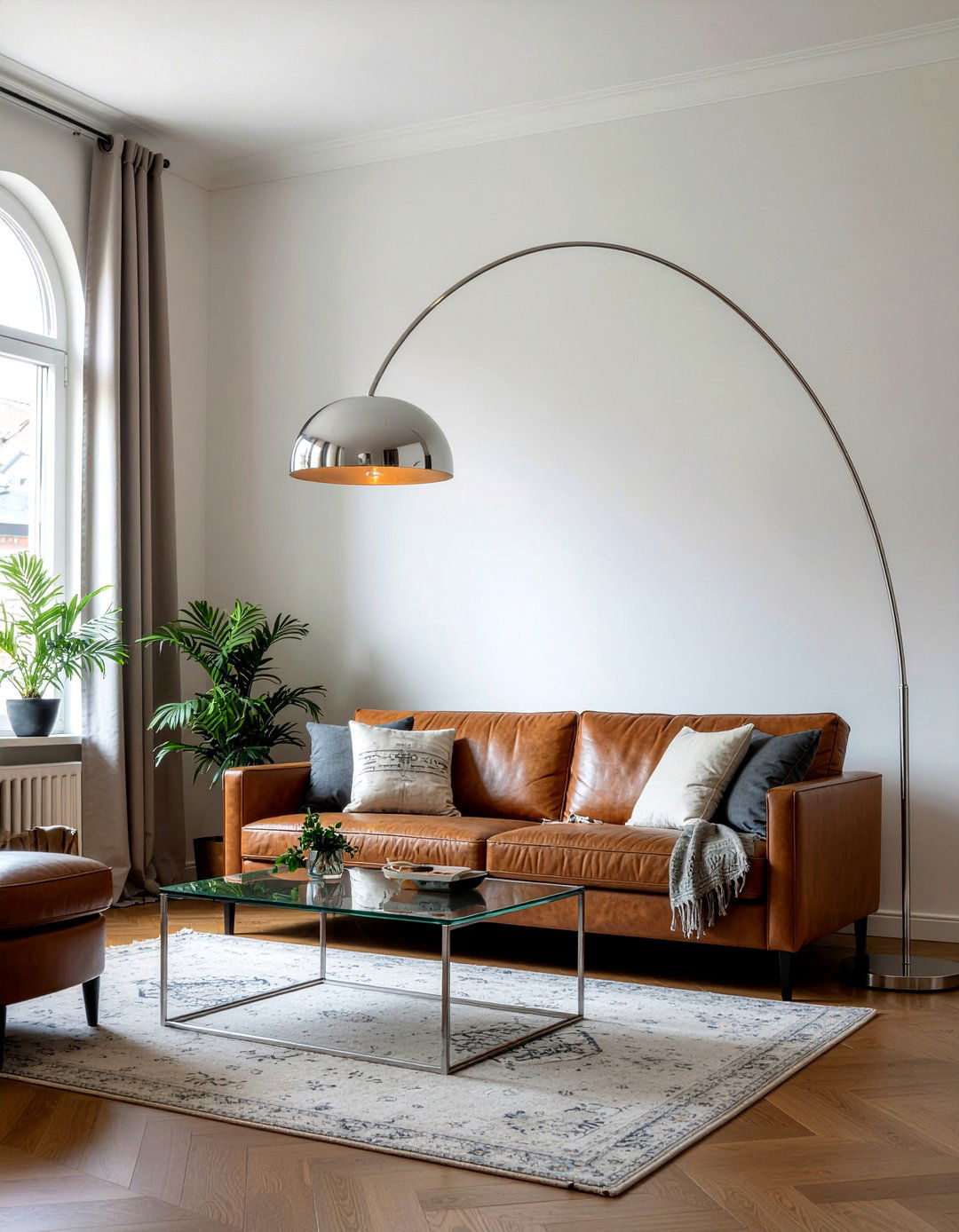 Arc floor lamp - 30 renter living room ideas