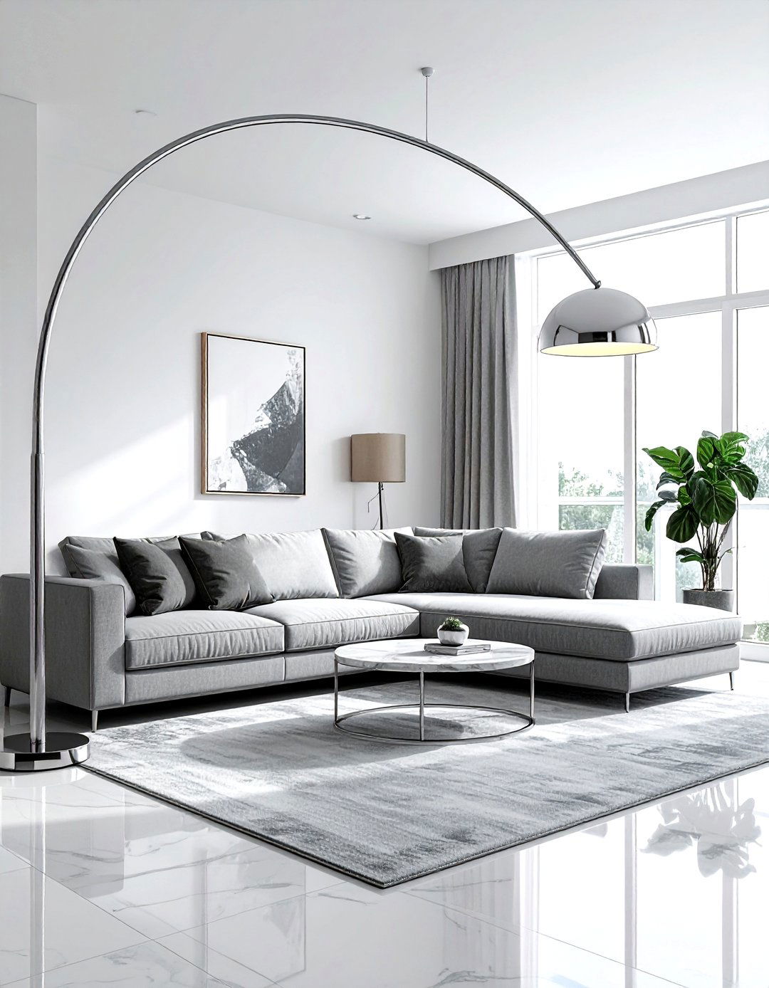Arc floor lamp living room - 30 living room mid-century furniture ideas