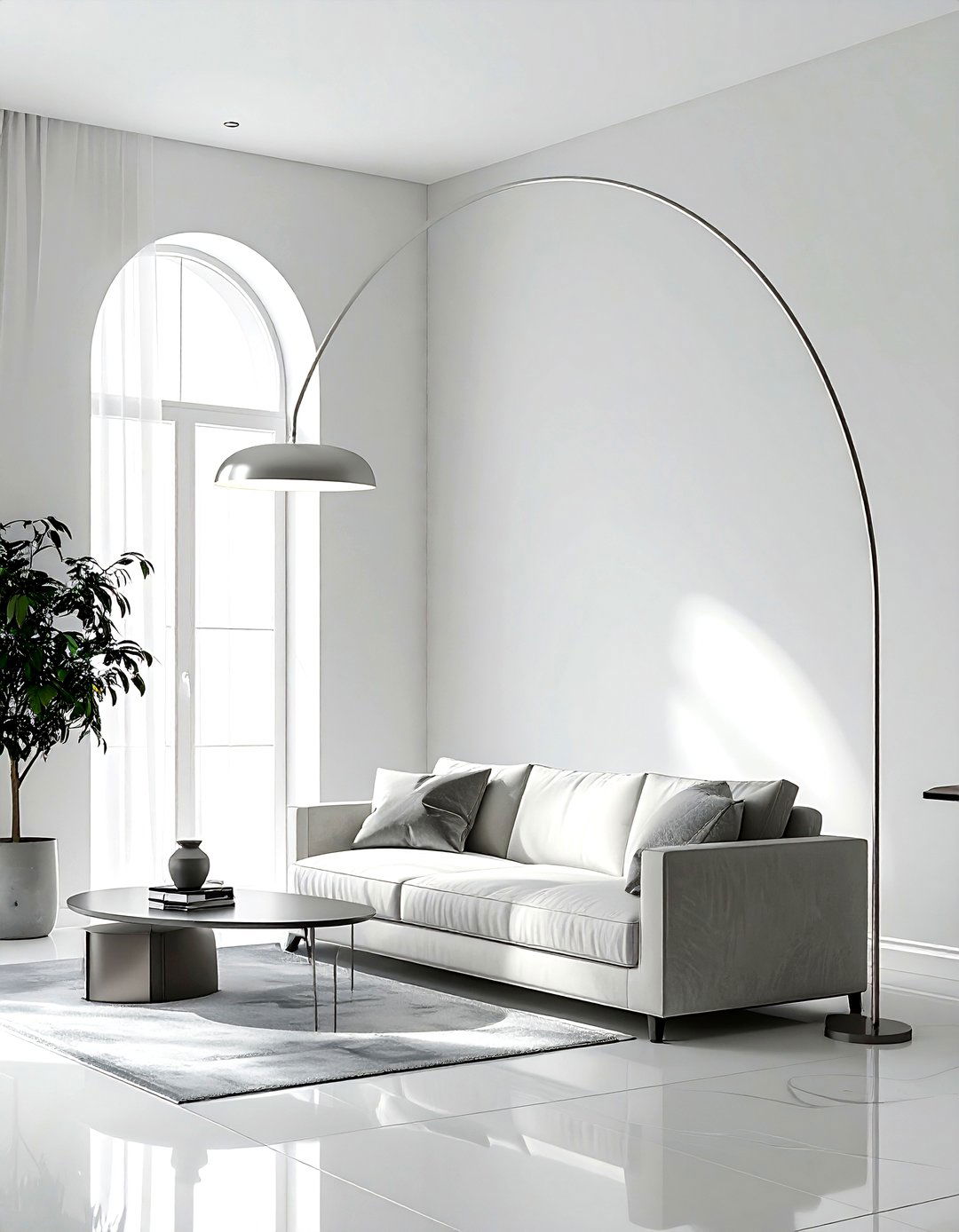 Arch Floor Lamp - 30 living room ambient lighting ideas