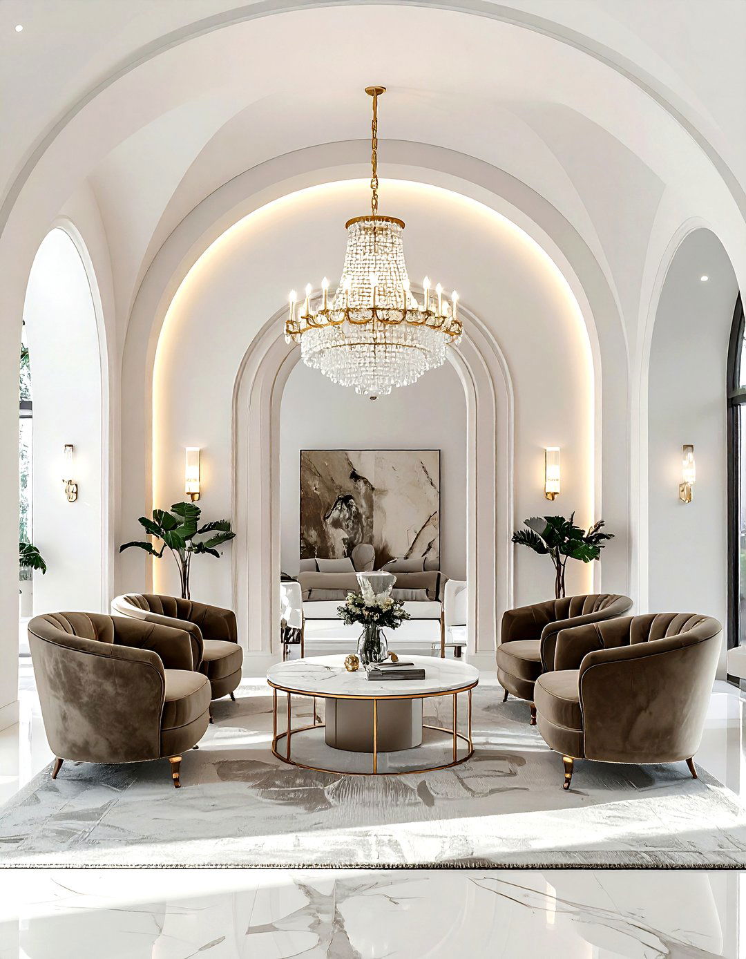 Arched Barrel Ceiling With Chandelier - 30 living room barrel ceiling ideas