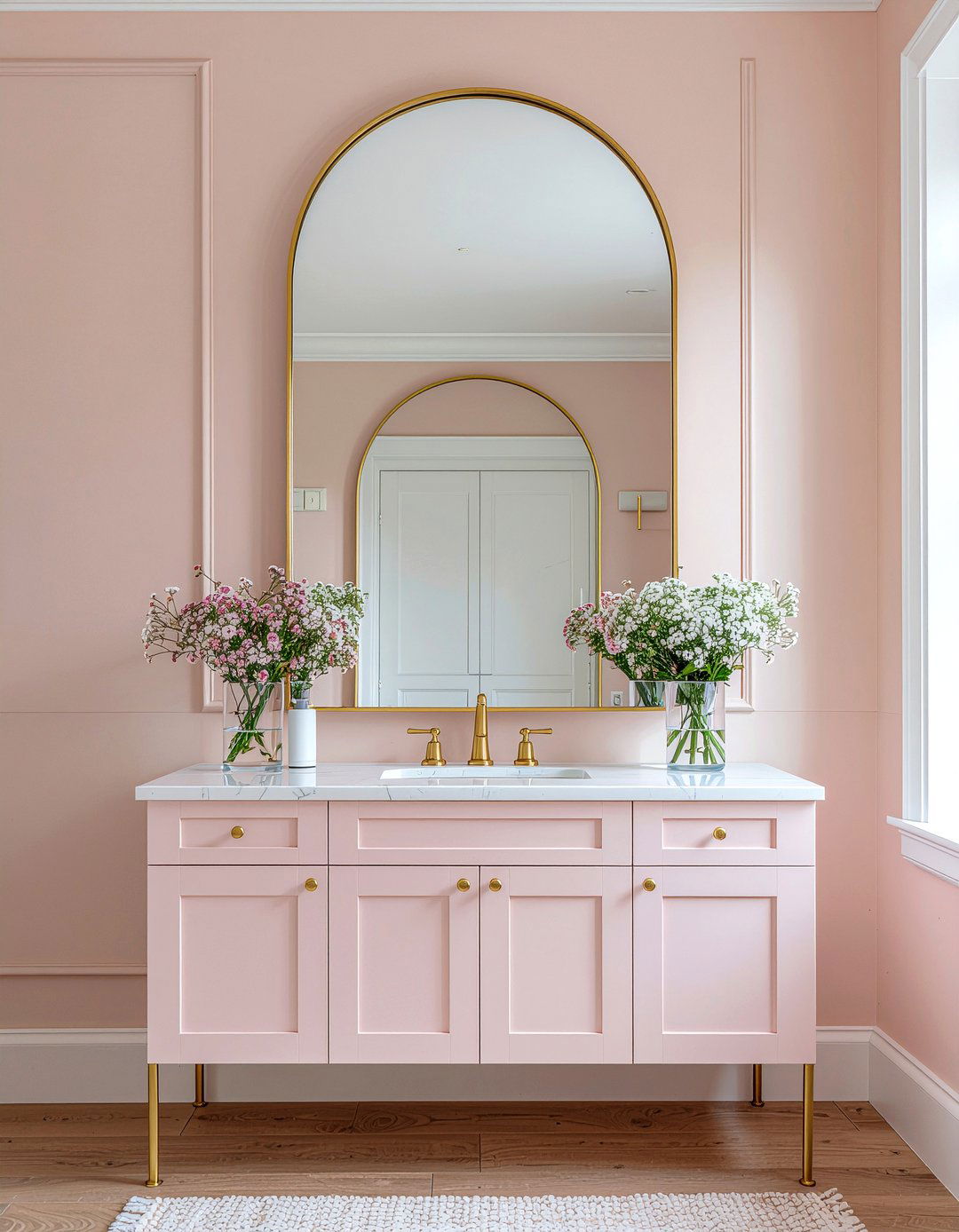 Arched Bathroom Mirror - 30 millennial pink bathroom ideas