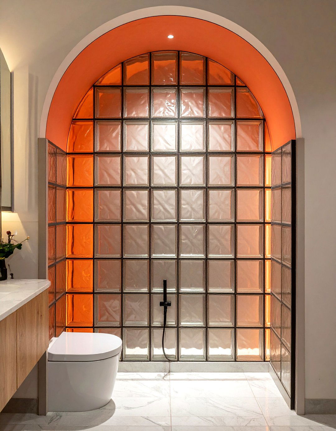 Arched Glass Block Wall - 30 glass block bathroom ideas