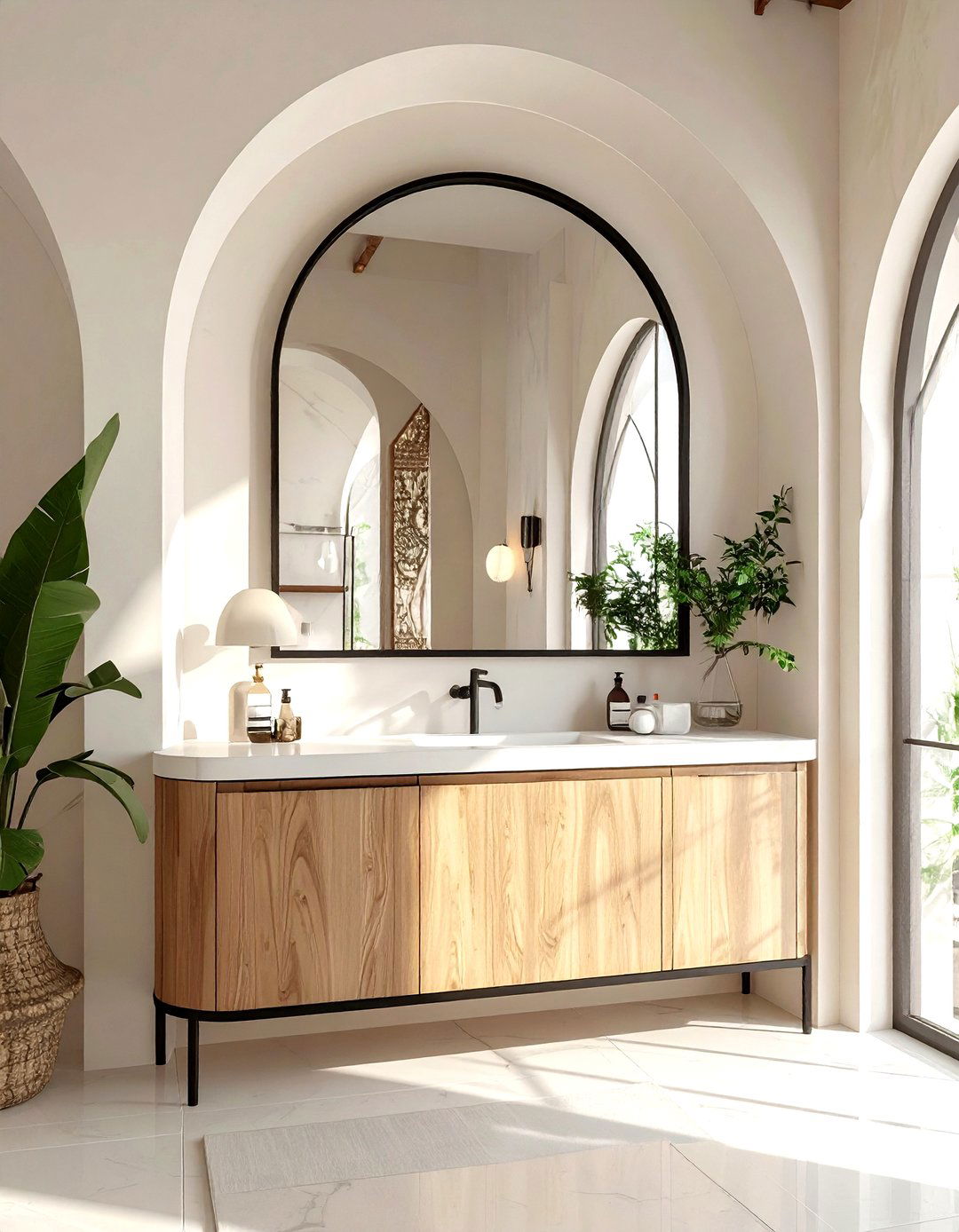 Arched Mirror Vanity - 30 Moroccan bathroom ideas