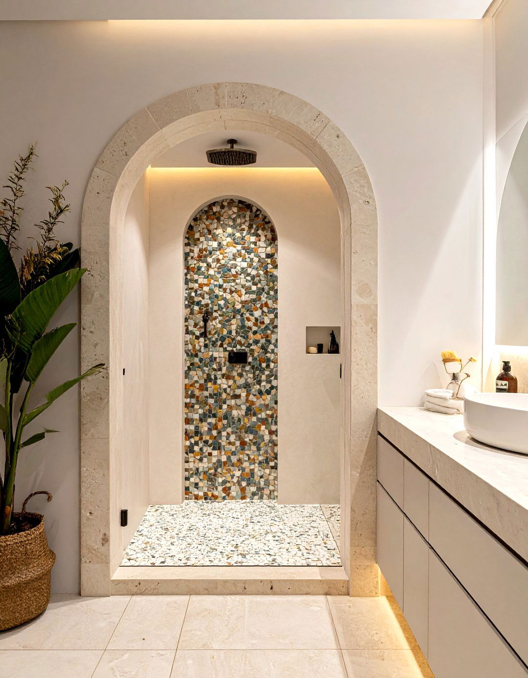 Arched Shower Entry - 30 Tuscan bathroom ideas