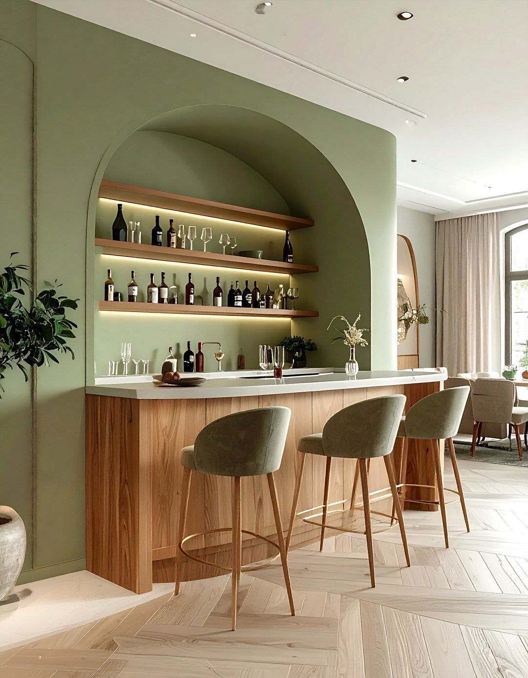 Arched Wall Bar Niche - 30 dining room built-in bar ideas