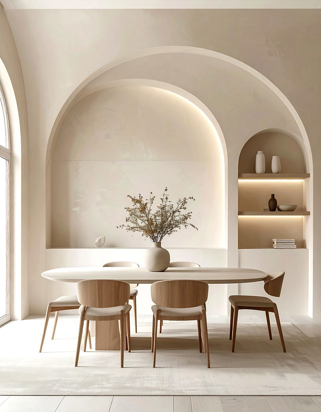 Arched Wall Display Niche - 30 warm neutral dining room ideas