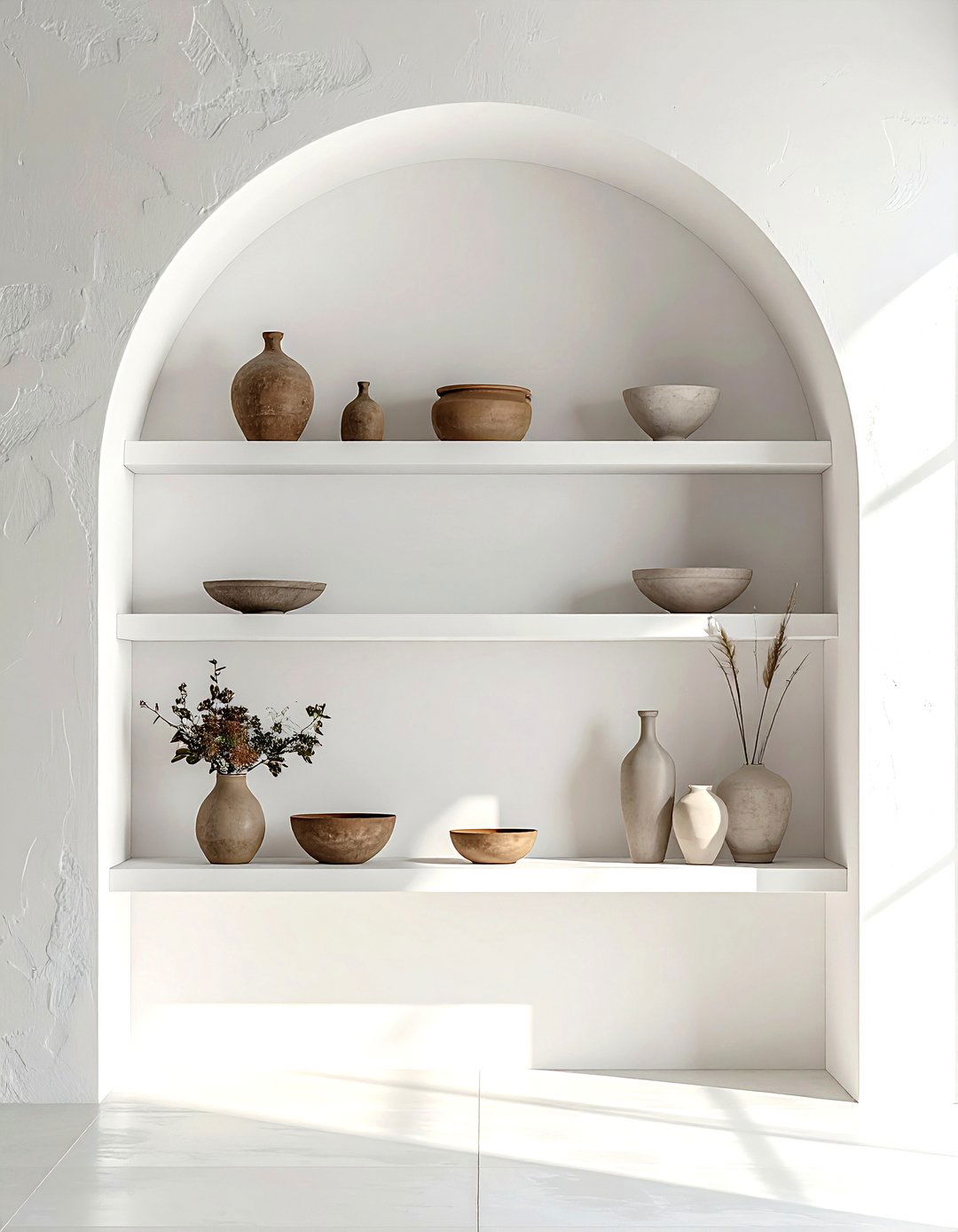 Arched Wall Niche - 30 soft minimalist living room ideas