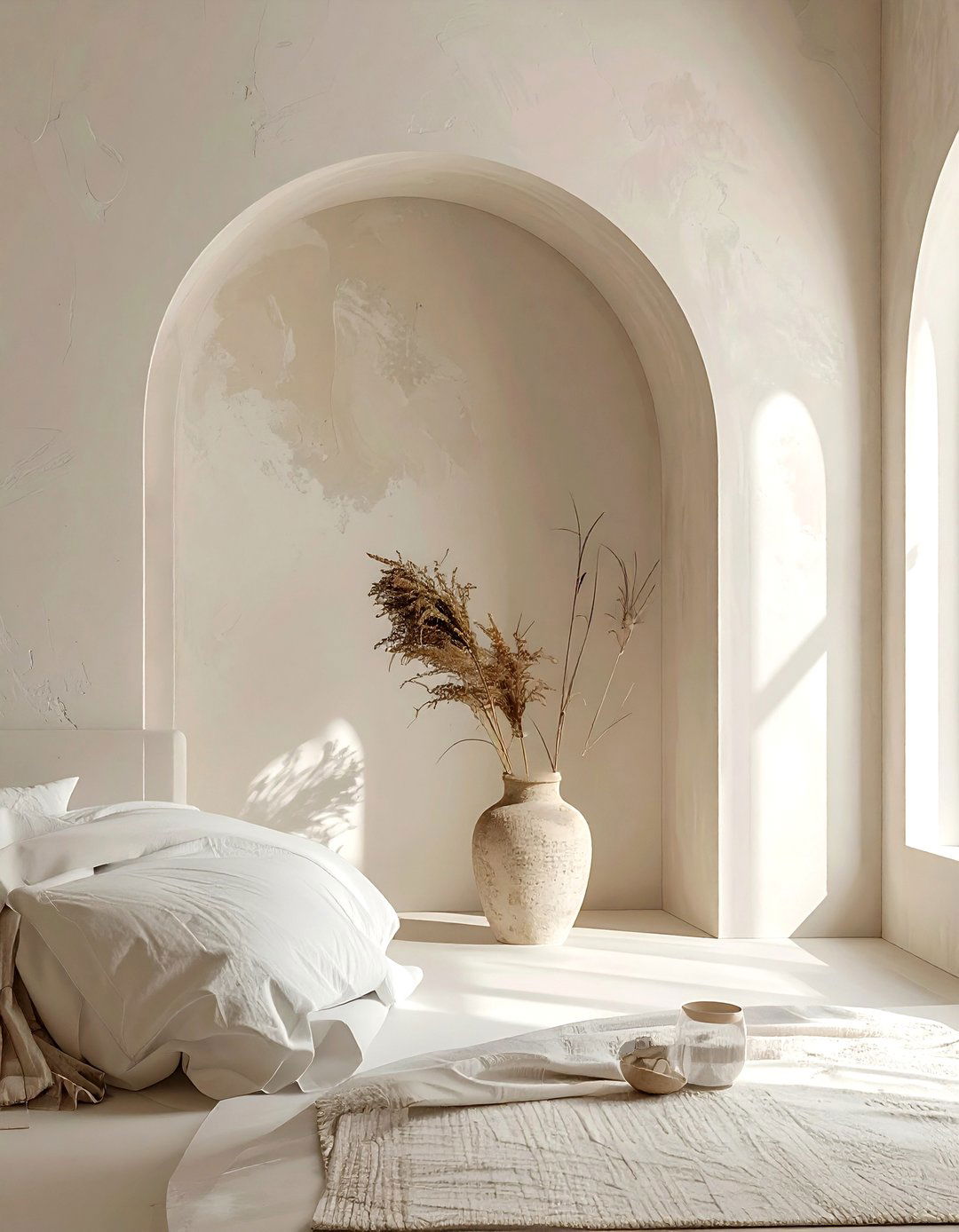 Arched Wall Niche Design - 30 soft minimalist bedroom ideas