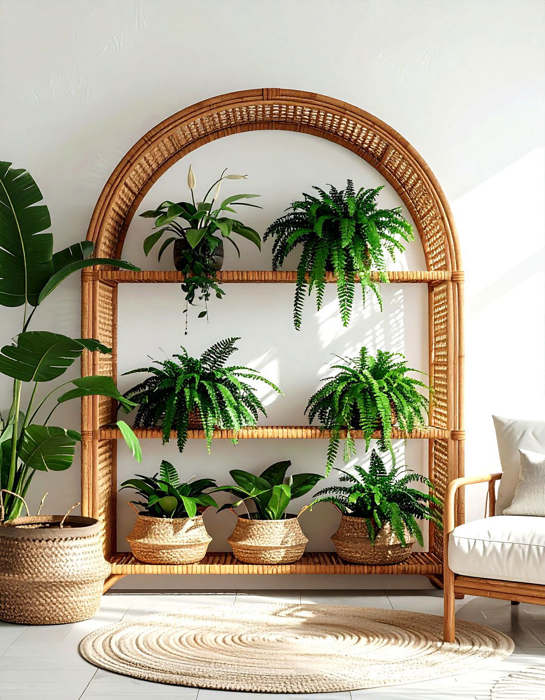 Arched Wicker Plant Shelf - 30 living room plant shelves