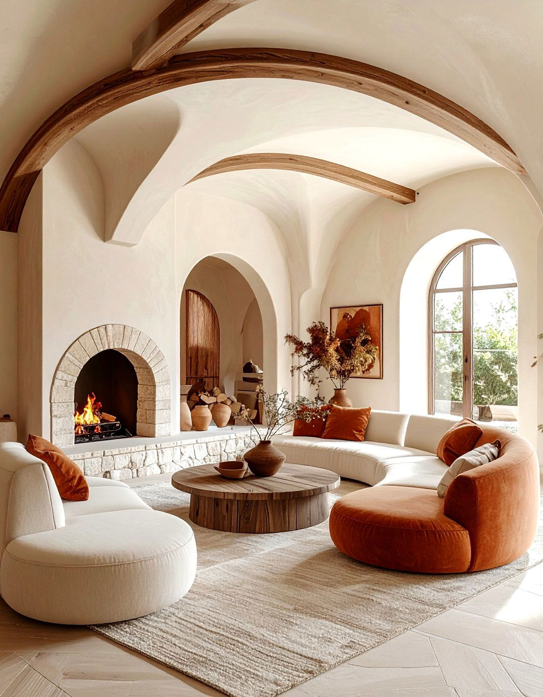 Arched ceiling beams - 30 living room beam ideas