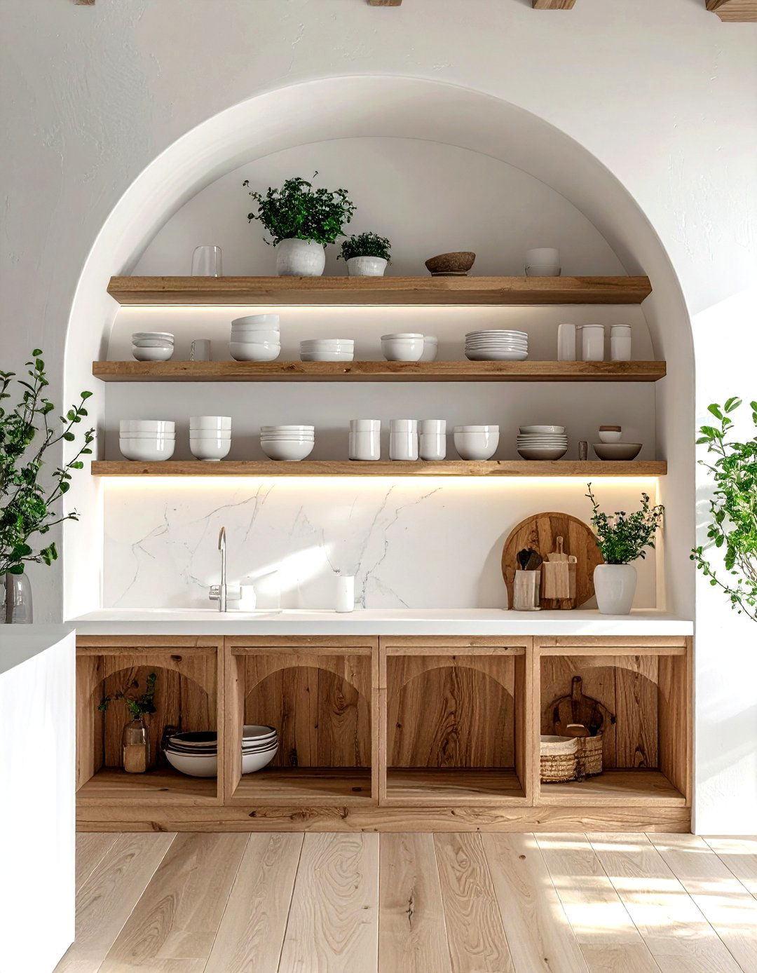 Arched open shelving - 30 kitchen arch ideas